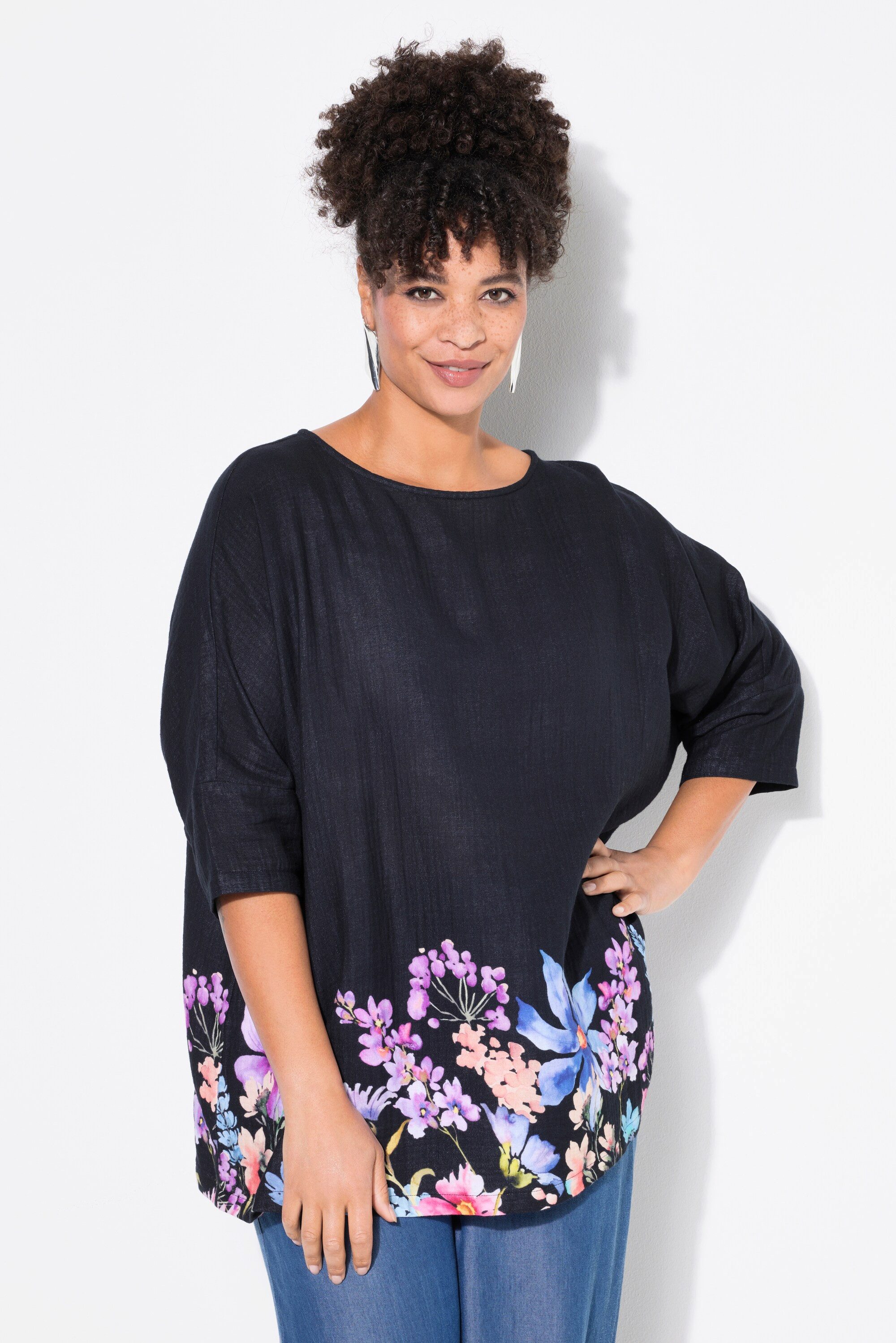 MIAMODA Longbluse Bluse oversized Musselin Blüten günstig online kaufen