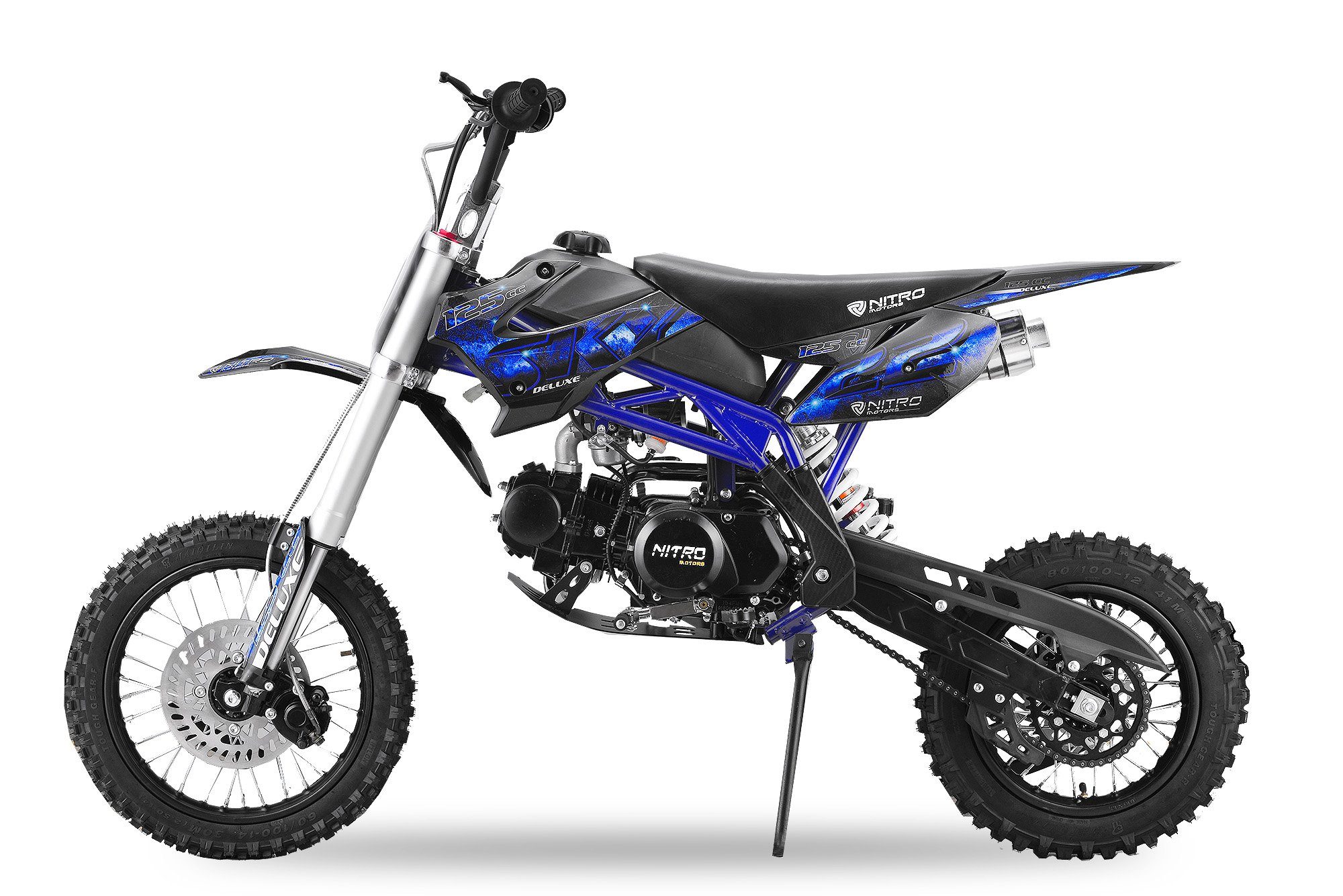 Nitro Motors Dirt-Bike 125cc midi Kinder Dirtbike Sky M17 14/12" Crossbike Motocross, 4 Gang Blau