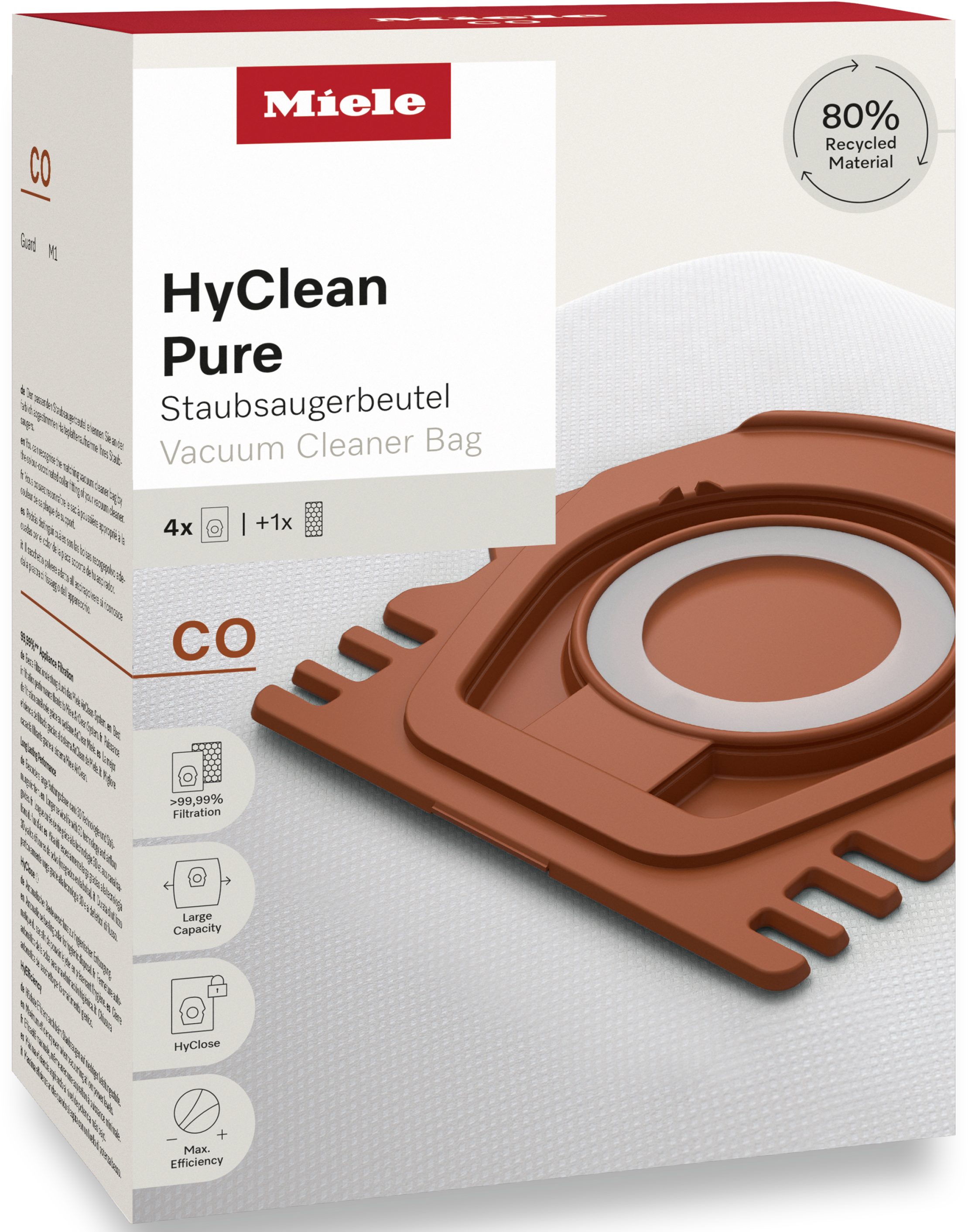 Miele Staubsaugerbeutel HyClean Pure CO, passend für Miele, 5 St., Miele Original Zubehör, mit bester Filtrationsleistung
