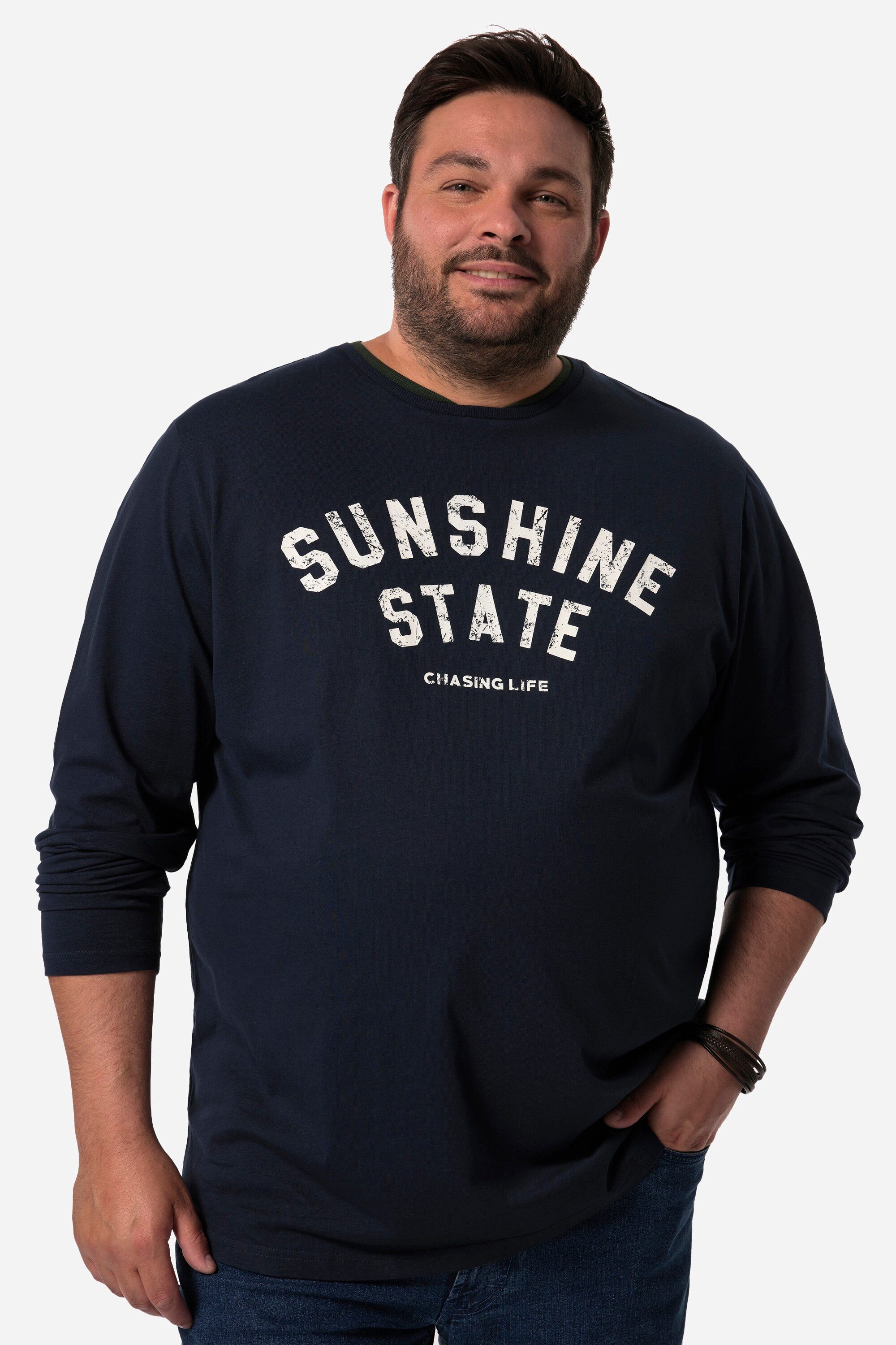 Men Plus T-Shirt T-Shirt Langarm großer Print Rundhals günstig online kaufen