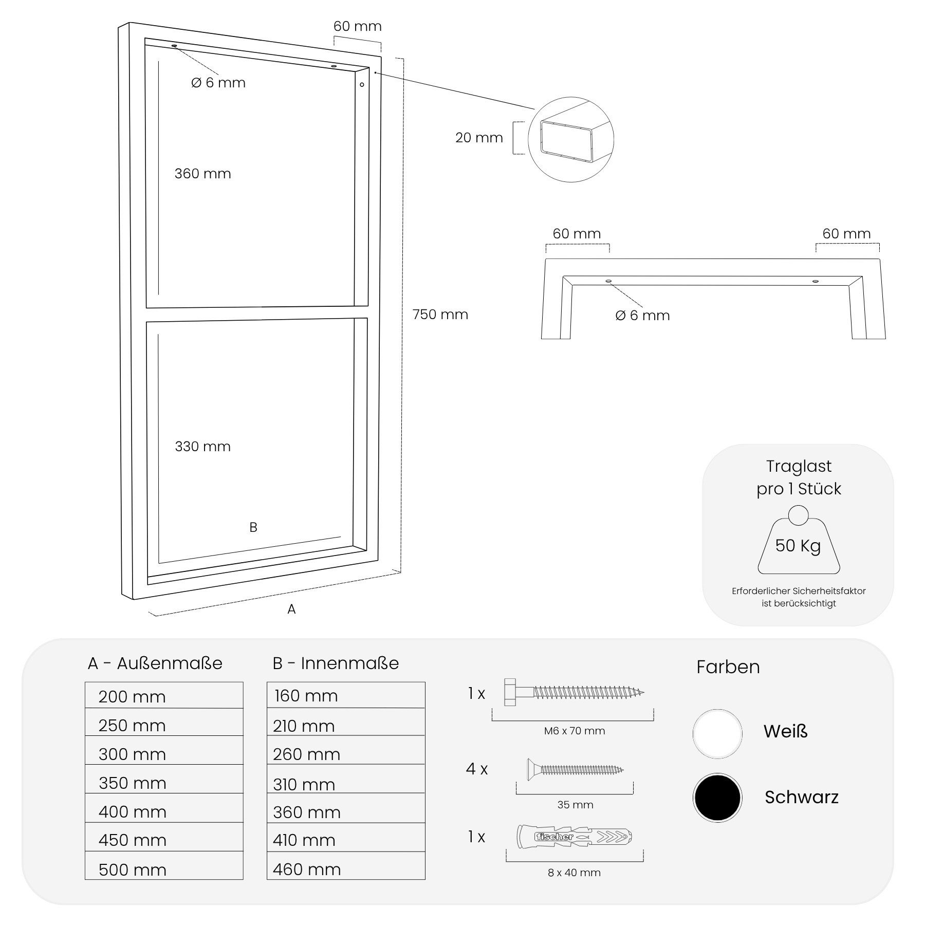 HEVVA Waschtischbefestigung Gestell Doppel-Waschtisch, NECKAR, Waschtischunterschrank Füße, (1-St)