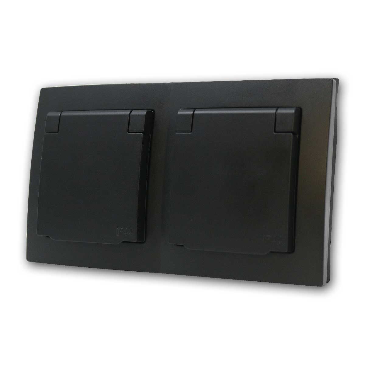 McPower FLAIR 2-fach Steckdose IP44 schwarz, 250V~/16A, UP Unterputzschalter