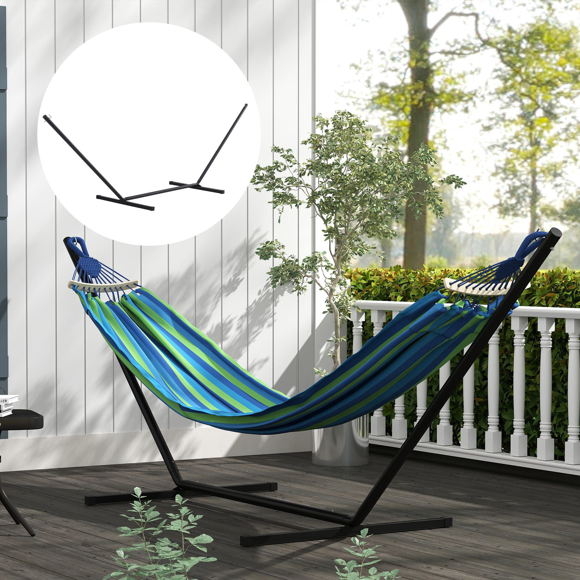 Outsunny Hängemattengestell Garten Strand Metall, (Hängematten, 1-St., Hängemattenständer mit Haken), 360 x 92 x 112 cm, bis 120 kg