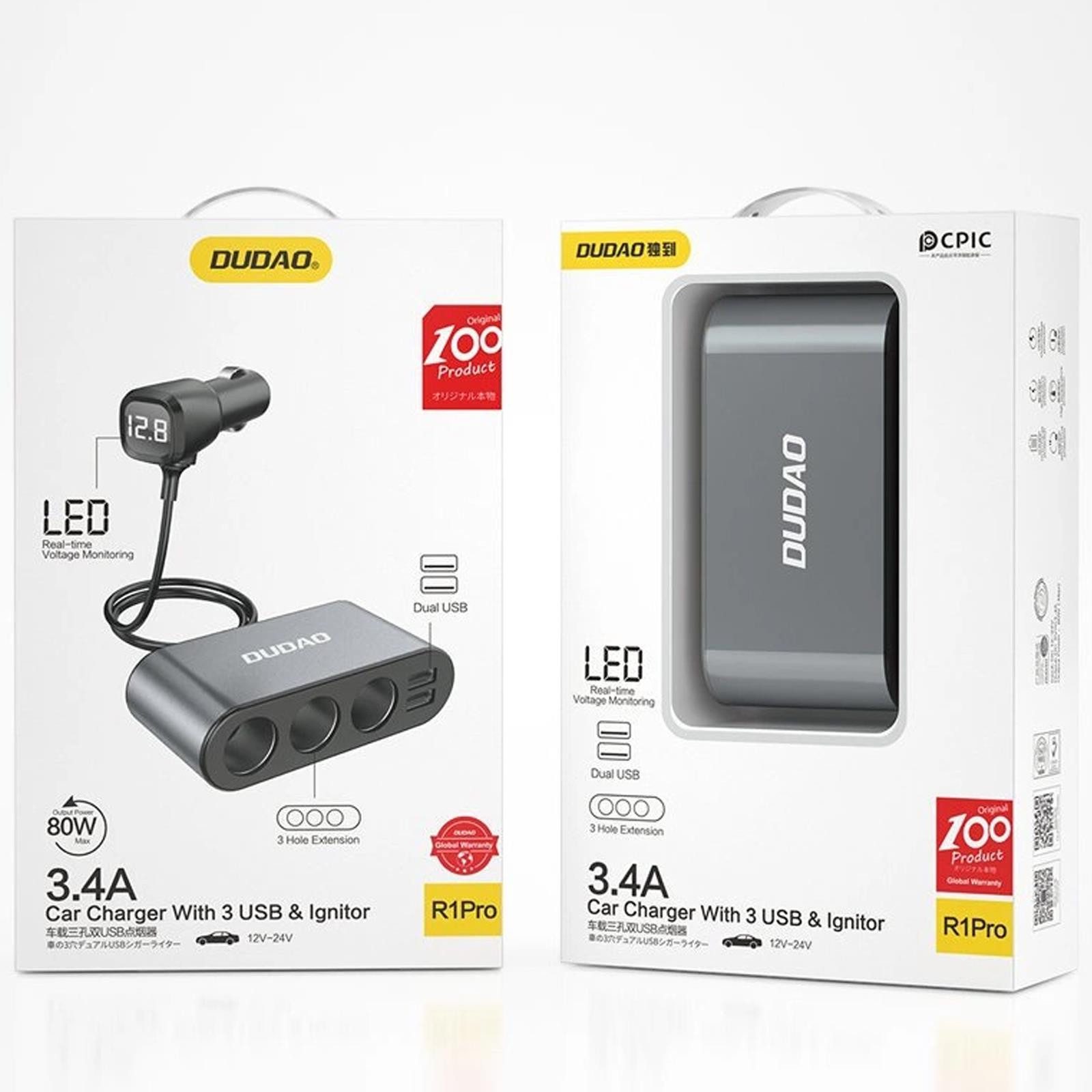 Dudao 12/24V KFZ Verteiler Steck Dose Zigarettenanzünder Smartphone-Ladegerät (3400 mA, Mehrfachstecker 2x USB Adapter PKW LKW Wohnwagen) – Bild 5 von 5