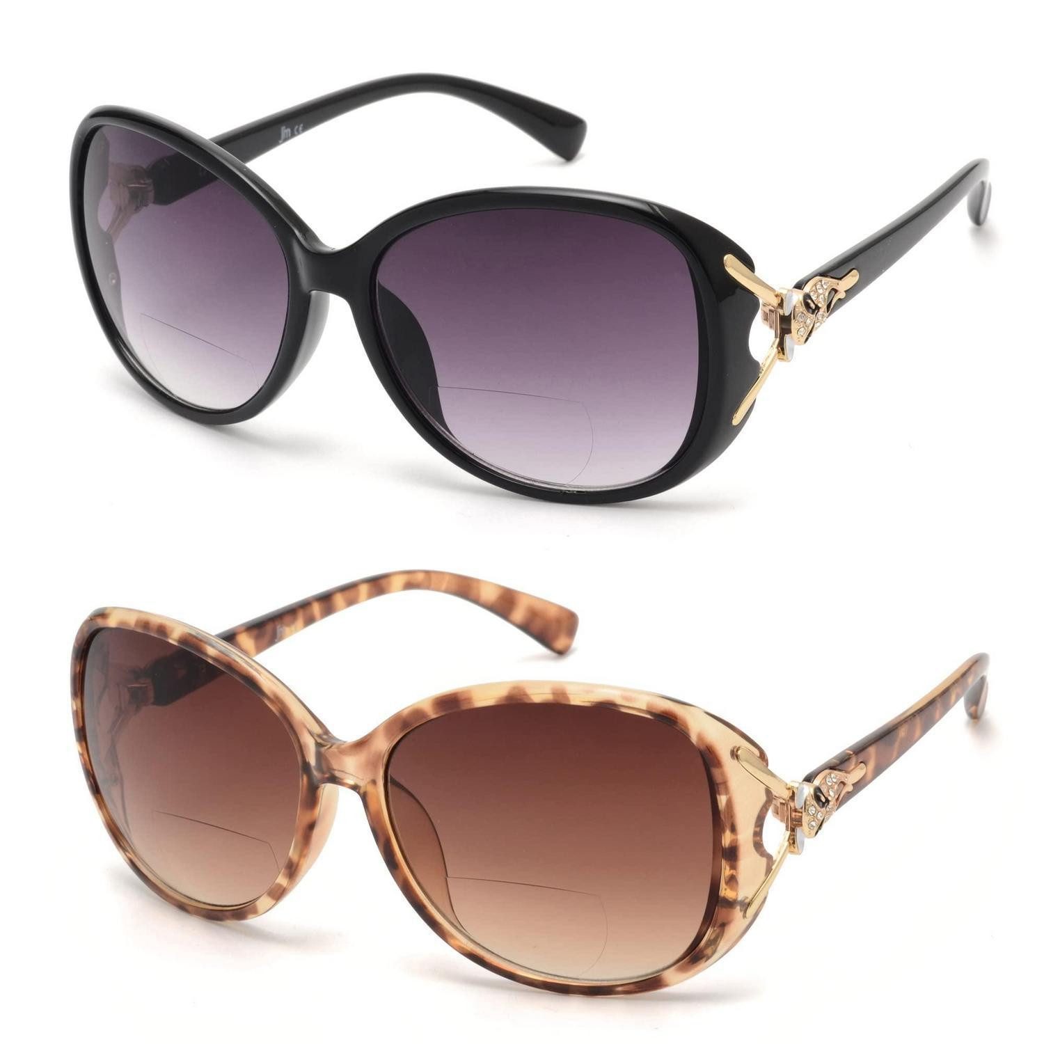 LuxusKollektion Retrosonnenbrille Bifokale Lese-Sonnenbrille Damen Vintage Oval Schwarz/Schildpatte