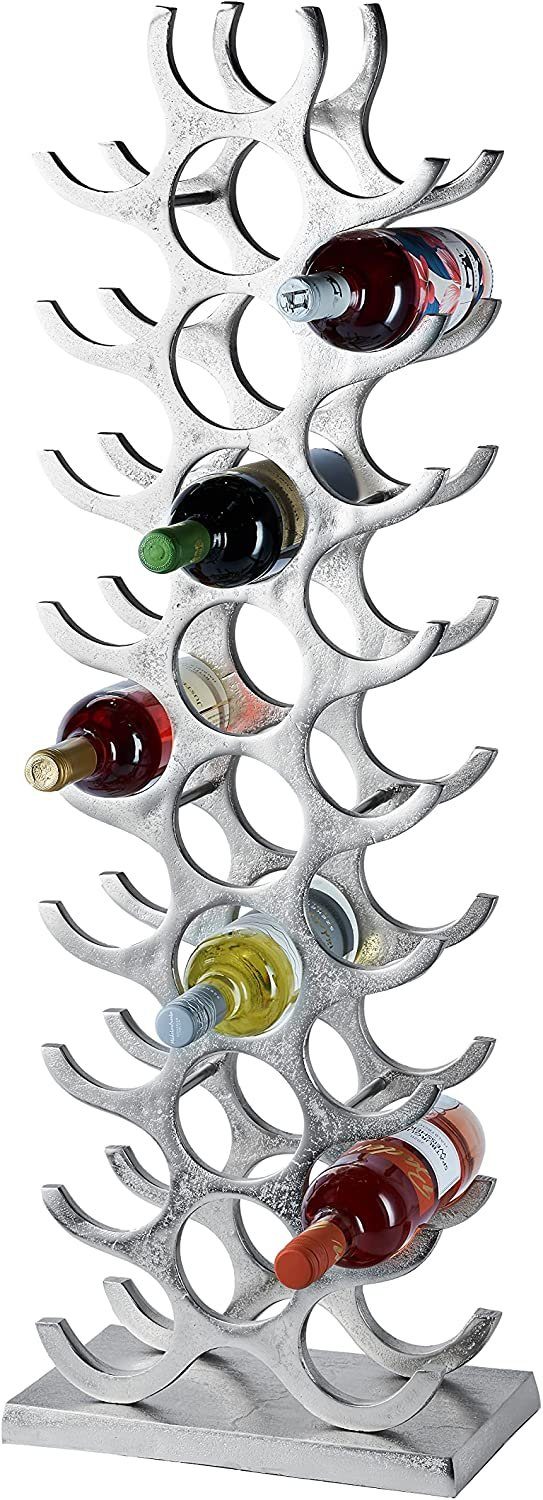 MichaelNoll Weinregal Weinregal Flaschenregal Flasche Aluminium Silber Luxus - Weinständer, Regal Modern aus Metall Raw - Flaschenhalter / Flaschenständer für Flaschen Sekt, Wein und Champagner - 101 cm XXL