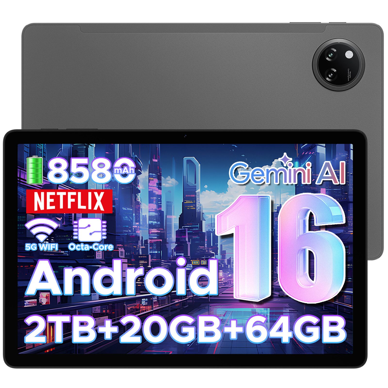 DOOGEE Tab A9 PLUS Android Tablet 11 Zoll, 4GB RAM+64GB ROM(TF 2TB) Tablet (11", 64 GB, Android 16, WiFi, WiFi5, 90Hz-1080P, WidevineL1/Face ID/OTG/GPS/Dual Speaker)