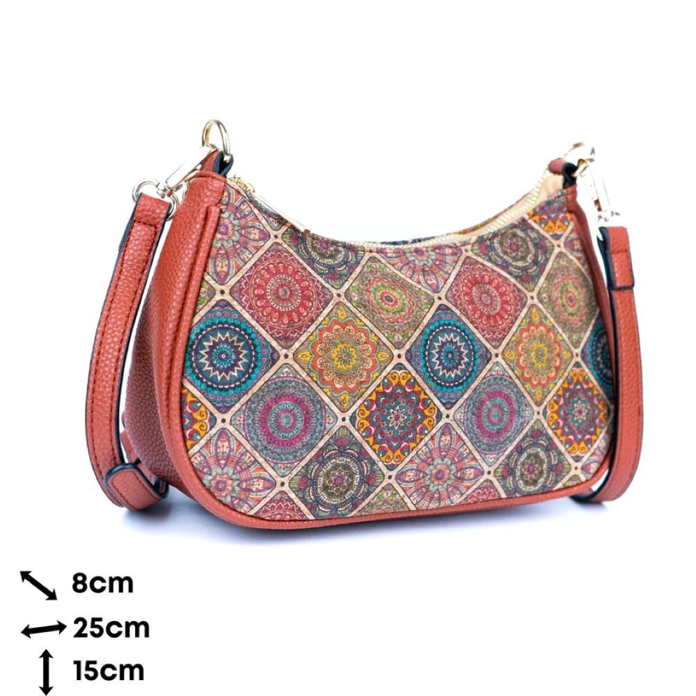 Goodman Design Umhängetasche Mandala-inspirierte Umhängetasche aus Kork und braunem PU-Leder, Verstellbarer Schulterriemen – individuell anpassbar