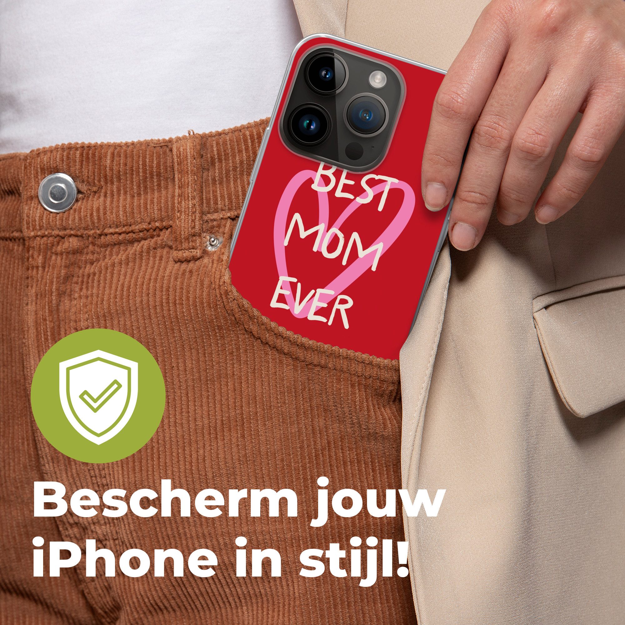 MuchoWow Handyhülle für Apple iPhone 14 Pro Mutter - Zitat - Herz - Rot, Smartphone-Bumper, Print, Handy Schutzhülle Dünn