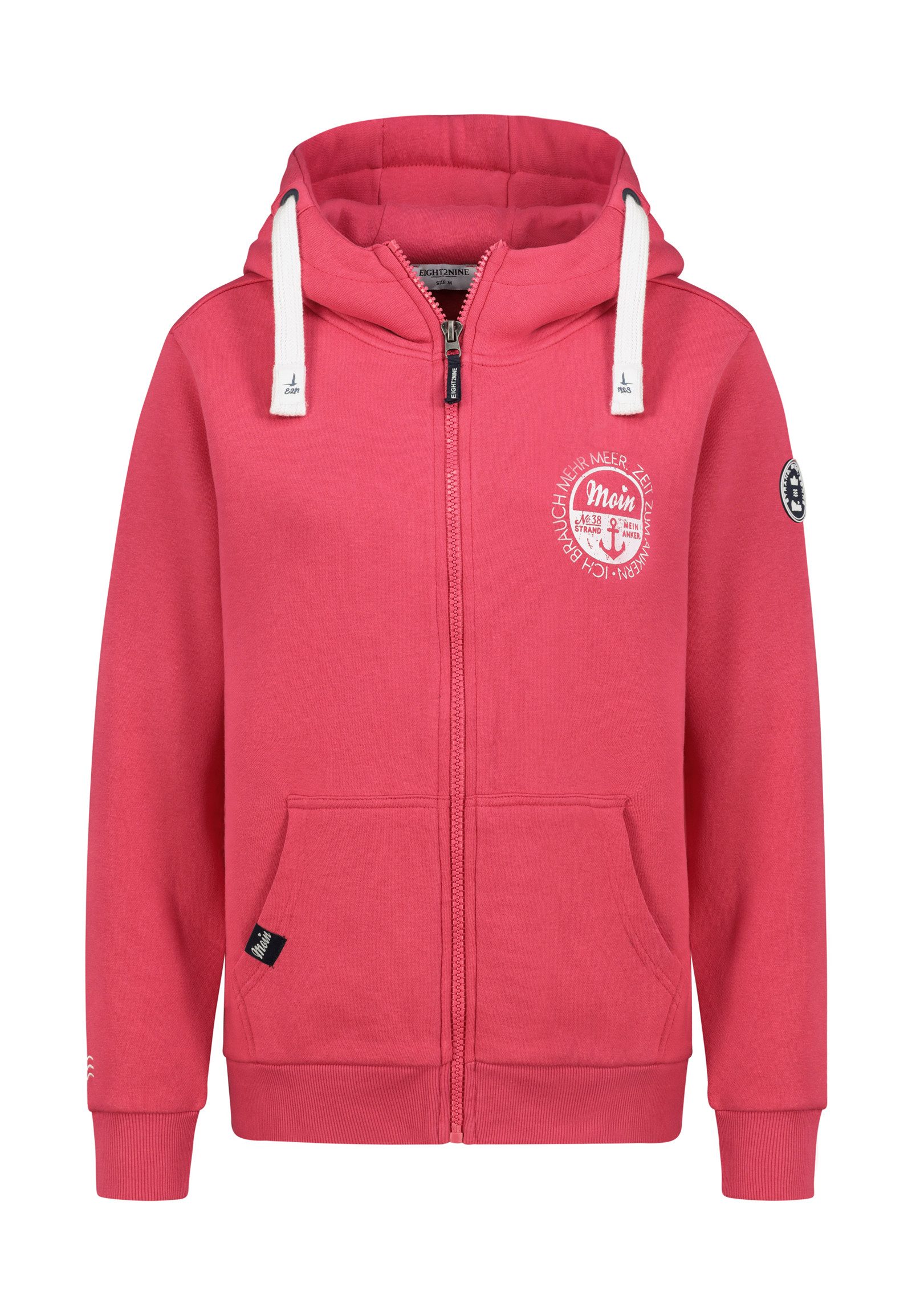 Eight2Nine Kapuzensweatjacke Damen Zipperjacke mit Küstenbackprint Hoodie, Kapuzenpullover, Zipperjacke mit Kägurutasche, mit Kapuze