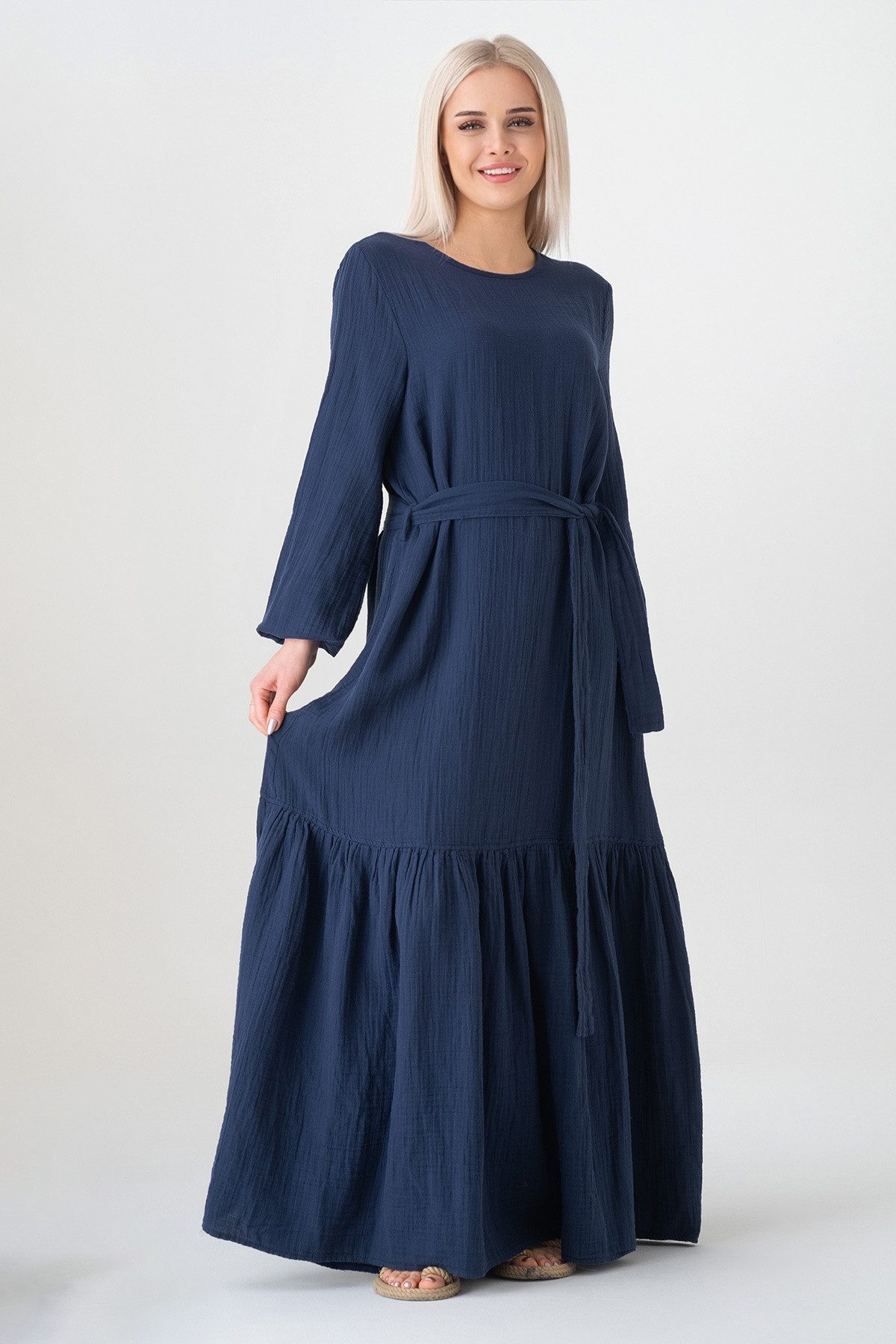 WENOR Sommerkleid Musselin-Kleid, 100 % Baumwolle, Volantsaum, Gürtel, Gr. günstig online kaufen