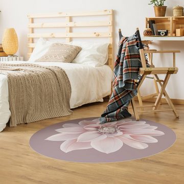 Teppich Vinyl Wohnzimmer Schlafzimmer Flur Küche Blumen modern, Bilderdepot24, rund - rosa glatt, nass wischbar (Küche, Tierhaare) - Saugroboter & Bodenheizung geeignet