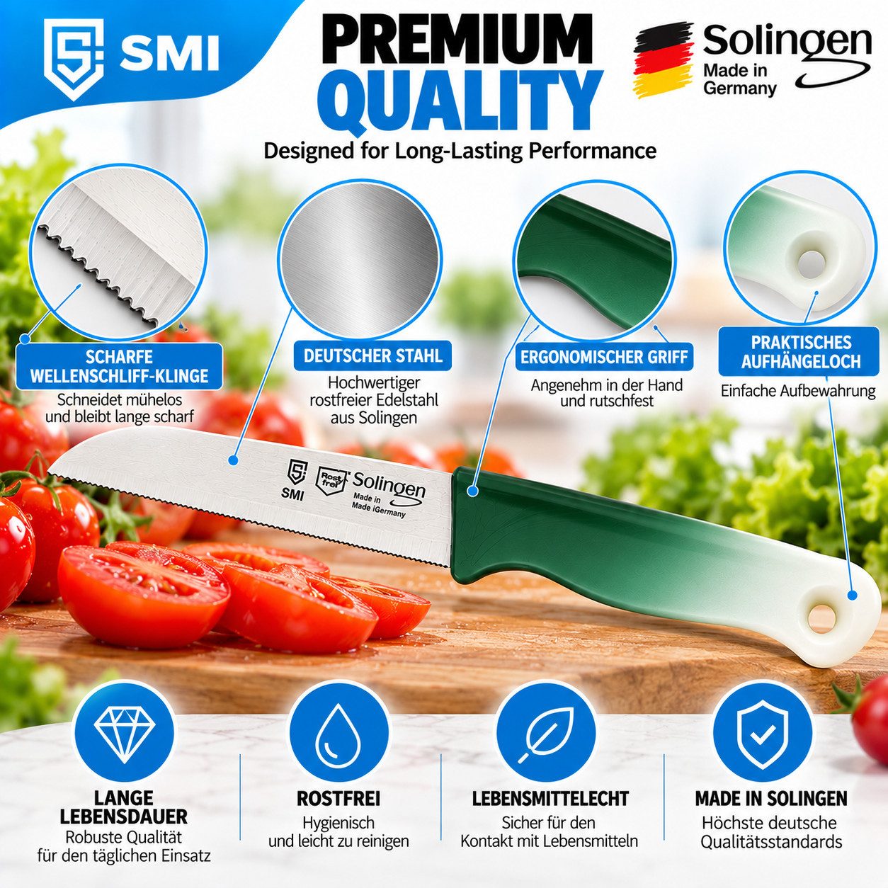 SMI Obstmesser 6-tlg Solingen Gemüsemesser Schälmesser Wellenschliff Küchenmesser – Bild 5 von 5