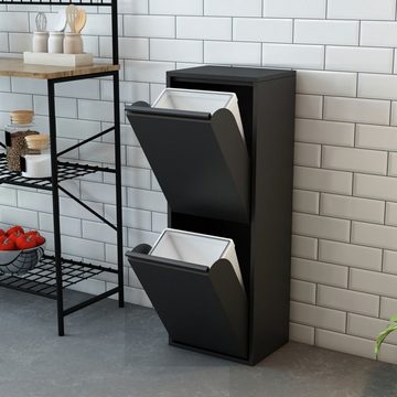 en.casa Mülltrennsystem, »Sollentuna« Mülltrennschrank aus Metall 93 x 33 x 25 cm Schwarz