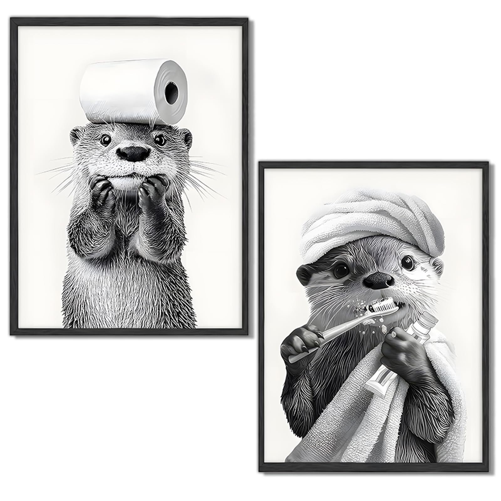 FOUORTUNATE-BEE Poster Otter Poster 2er Set 20x30 cm, Badezimmer Deko, lustige Wandbilder, Lustige Otter Bilder fürs Bad, WC, Kinderzimmer und Tierbereich