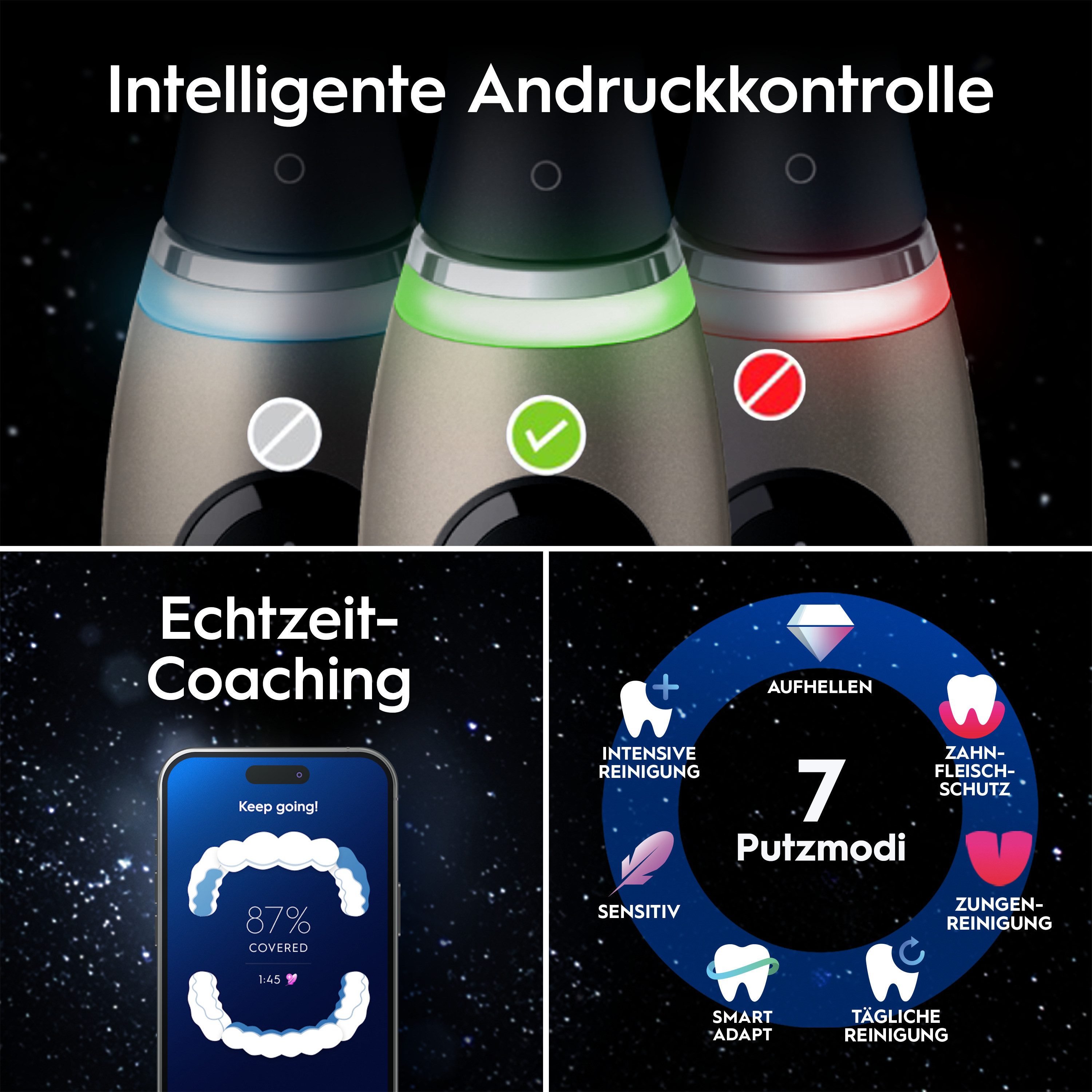 Oral-B Elektrische Zahnbürste iO Series 10, Aufsteckbürsten: 1 St., inkl. 1 Aufsteckbürste, iO Sense Schnellladestation, Lade-Reise-Etui