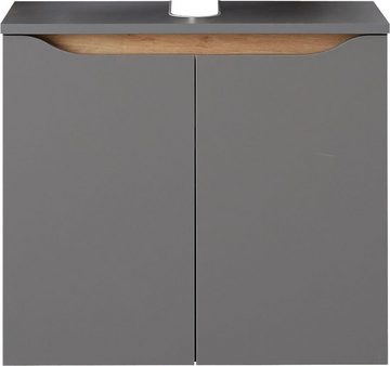 Saphir Waschbeckenunterschrank Quickset Unterbeckenschrank, 60 cm breit, 2 Türen Waschbeckenschrank mit Siphonausschnitt, ohne Waschbecken, grifflos