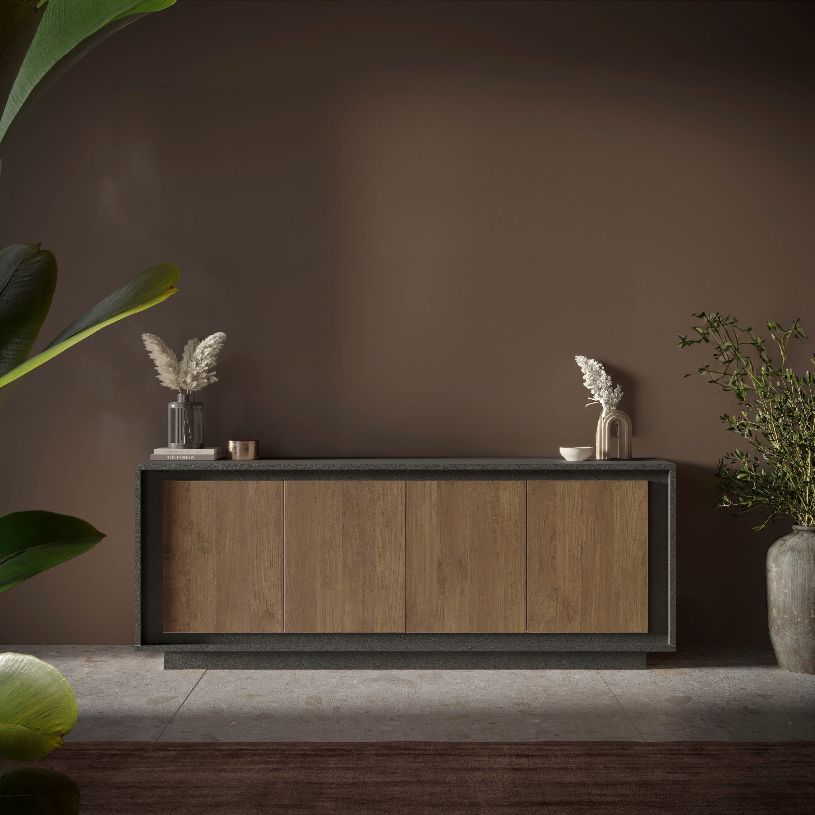 Home affaire Sideboard Sky, B/T 207/50 cm, Kommode/Anrichte/Stauraumschrank, 4 Türen, Softclosing, Korpus & Front 22 mm stark, Rahmen-Optik