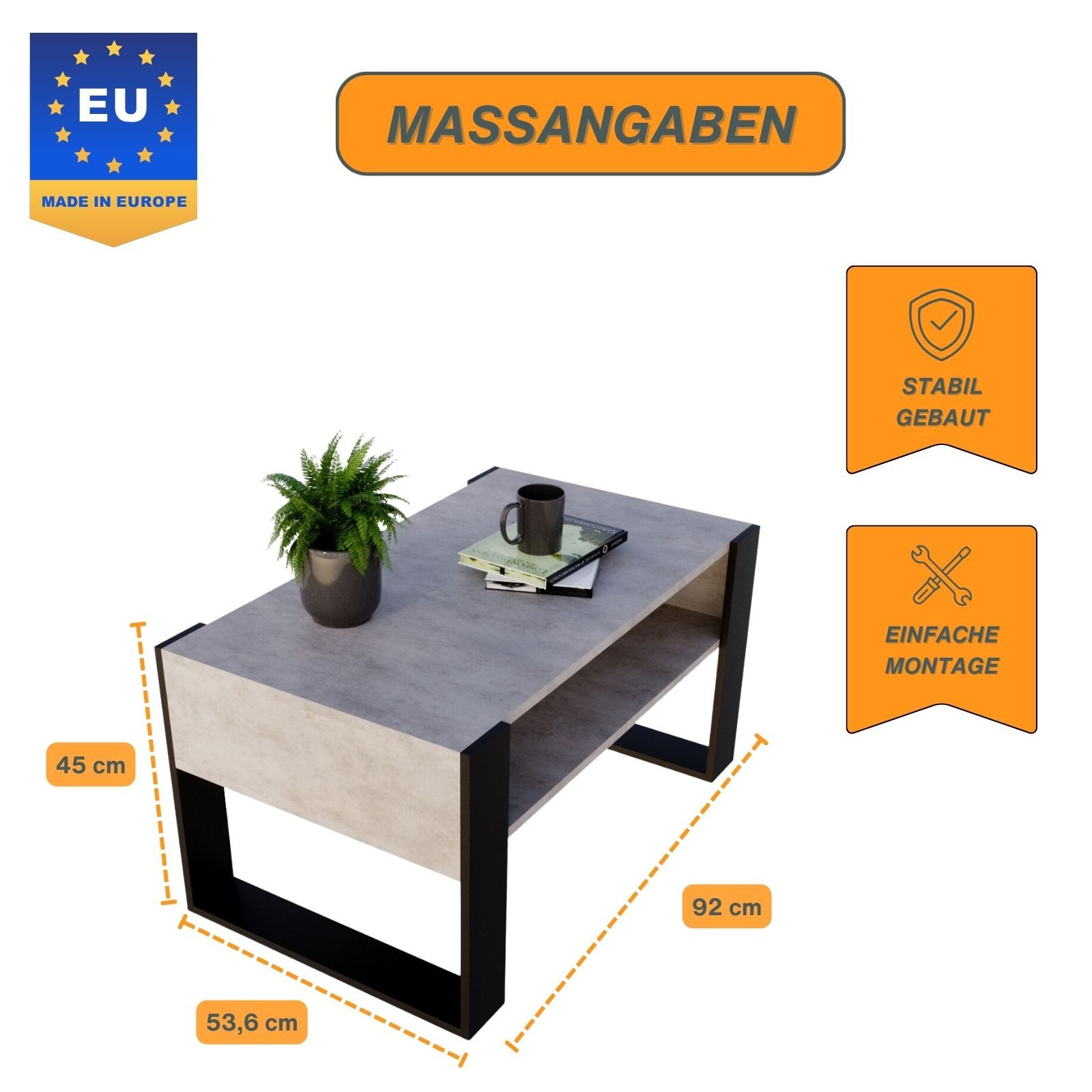 CraftPAK Couchtisch Wohnzimmer Tisch für Couch - mit zusätzlicher Ablageflä günstig online kaufen