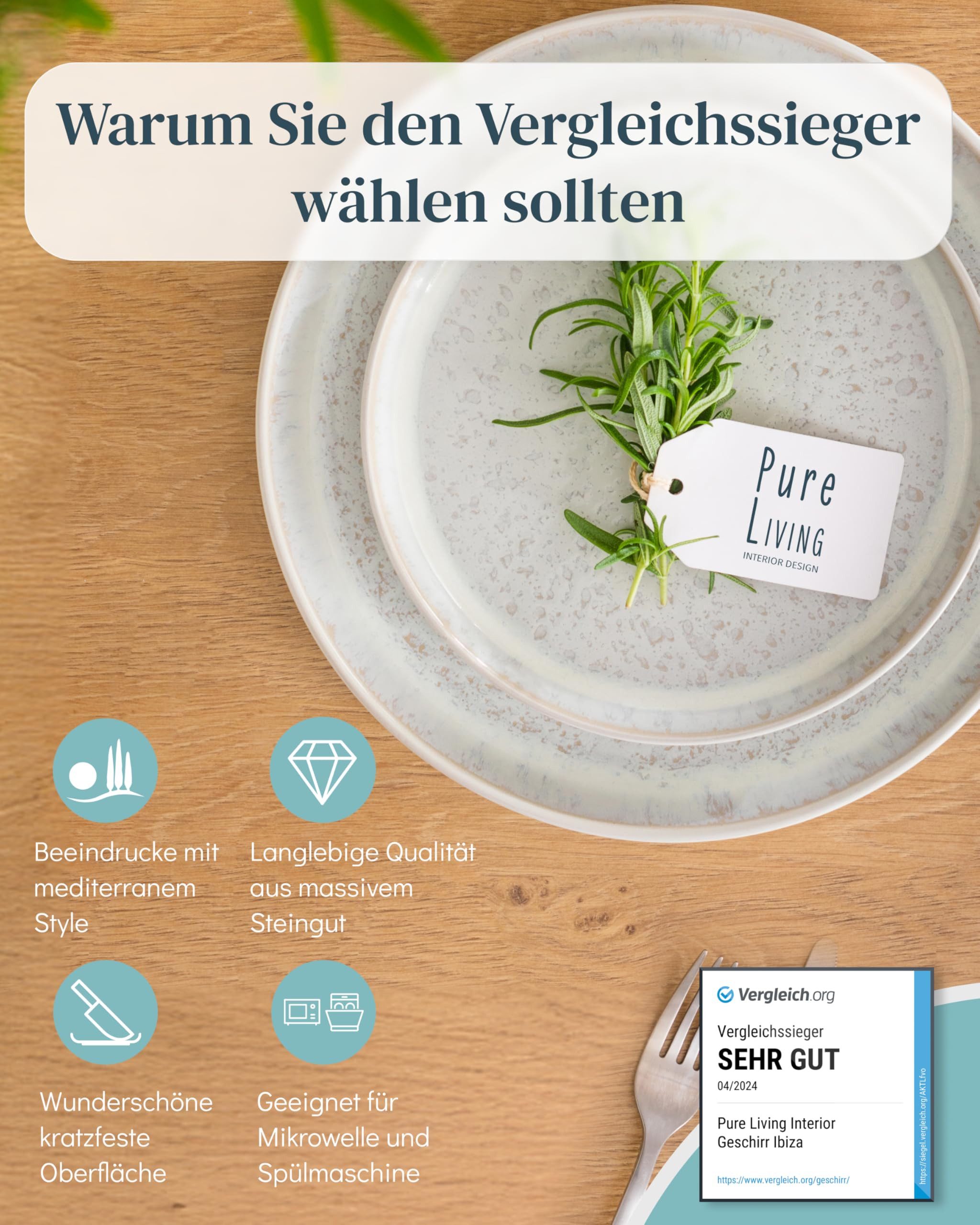 PURE LIVING INTERIOR DESIGN Geschirr-Set Ibiza Becher, 6er-Set, 350 ml, Beige, Steingut (6-tlg), 6 Personen, Steingut – Bild 2 von 5