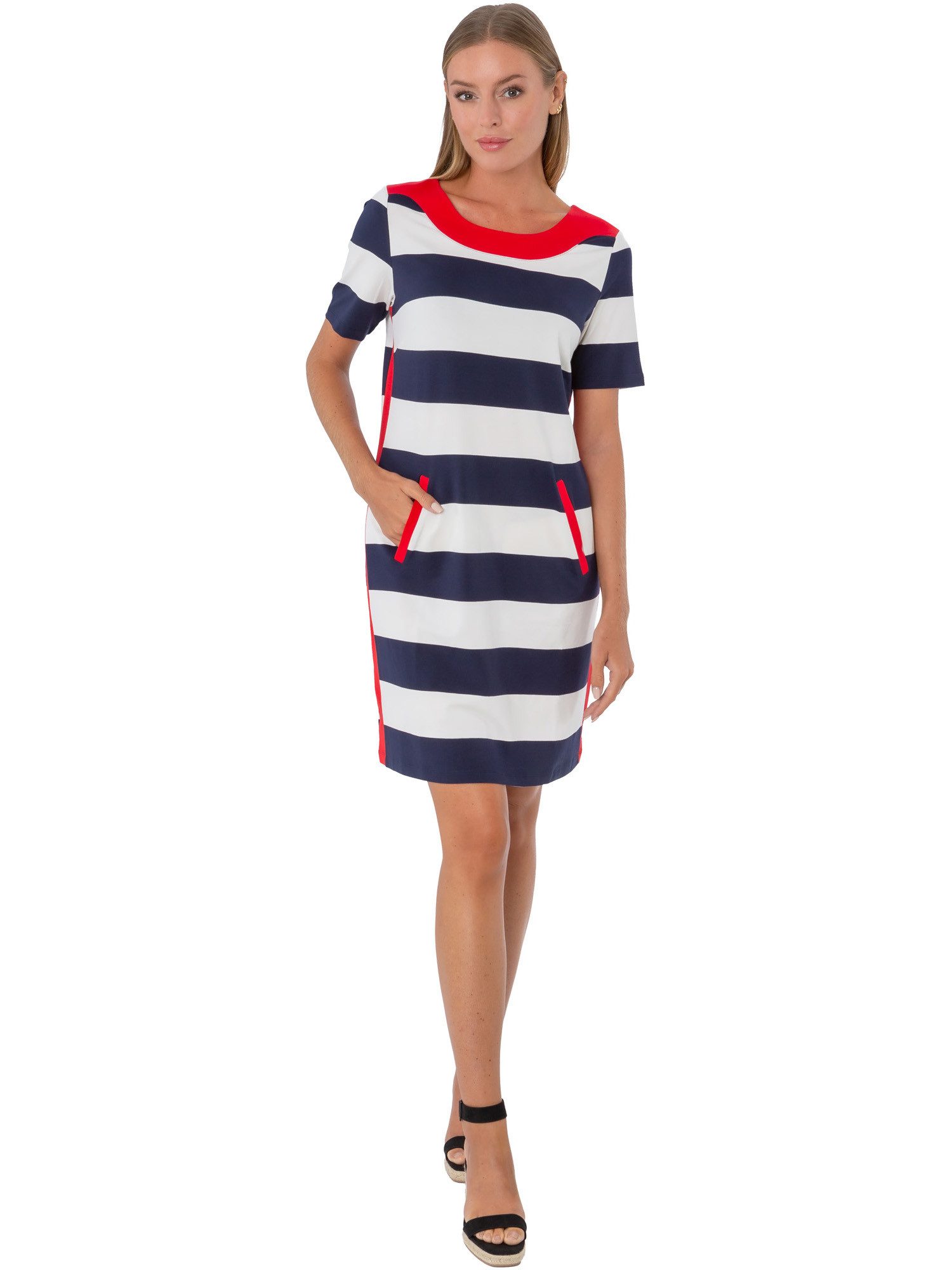 Midikleid 195-5200, mit Kringeln und roter Blende