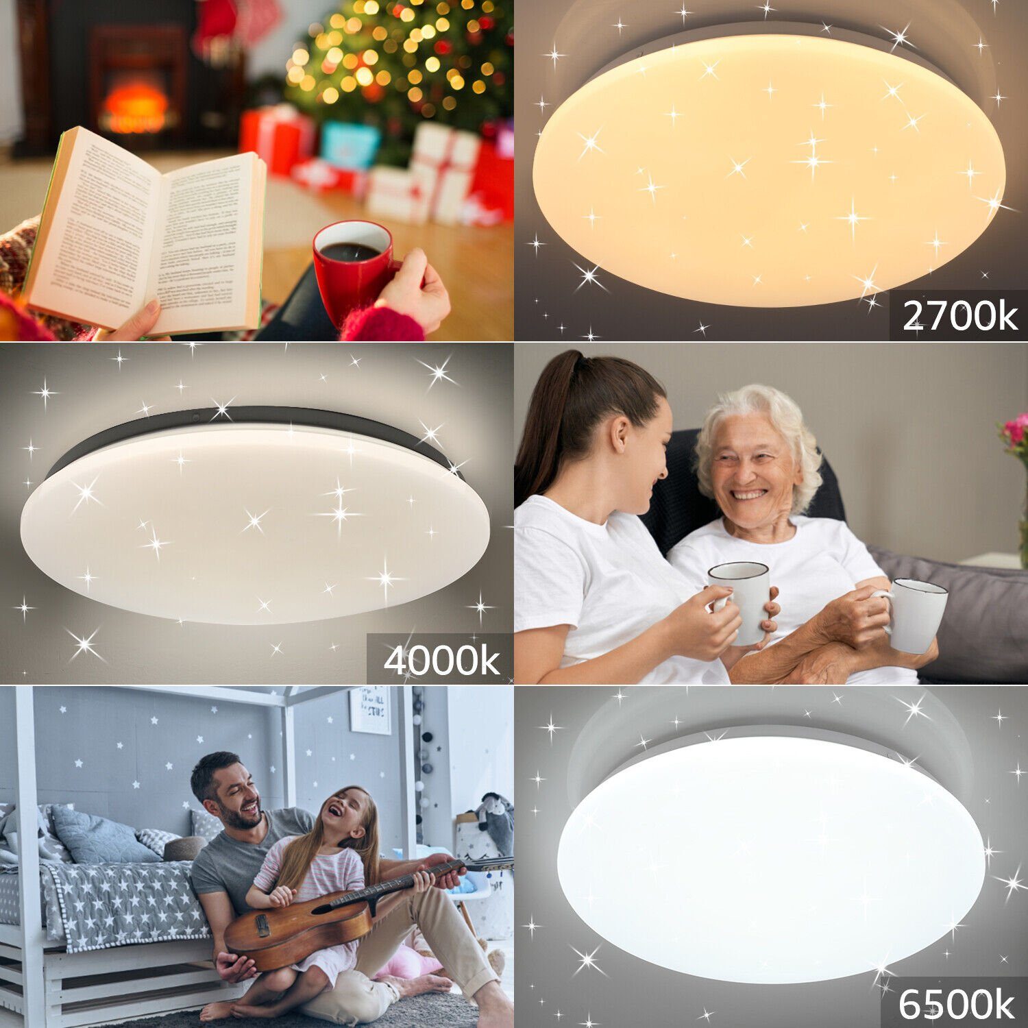 Ø40cmx5cm, 3000K Schlafzimmer Fernbedienung, 36W integriert, fest Farbwechsel RGB mit Sternenhimmel-Effekt Balkon RGB für LED 6000K - Kinderzimmer (3000~6500K), 36W mit Deckenlampe LED Dimmbar oyajia Deckenleuchte, Dimmbar Deckenleuchte