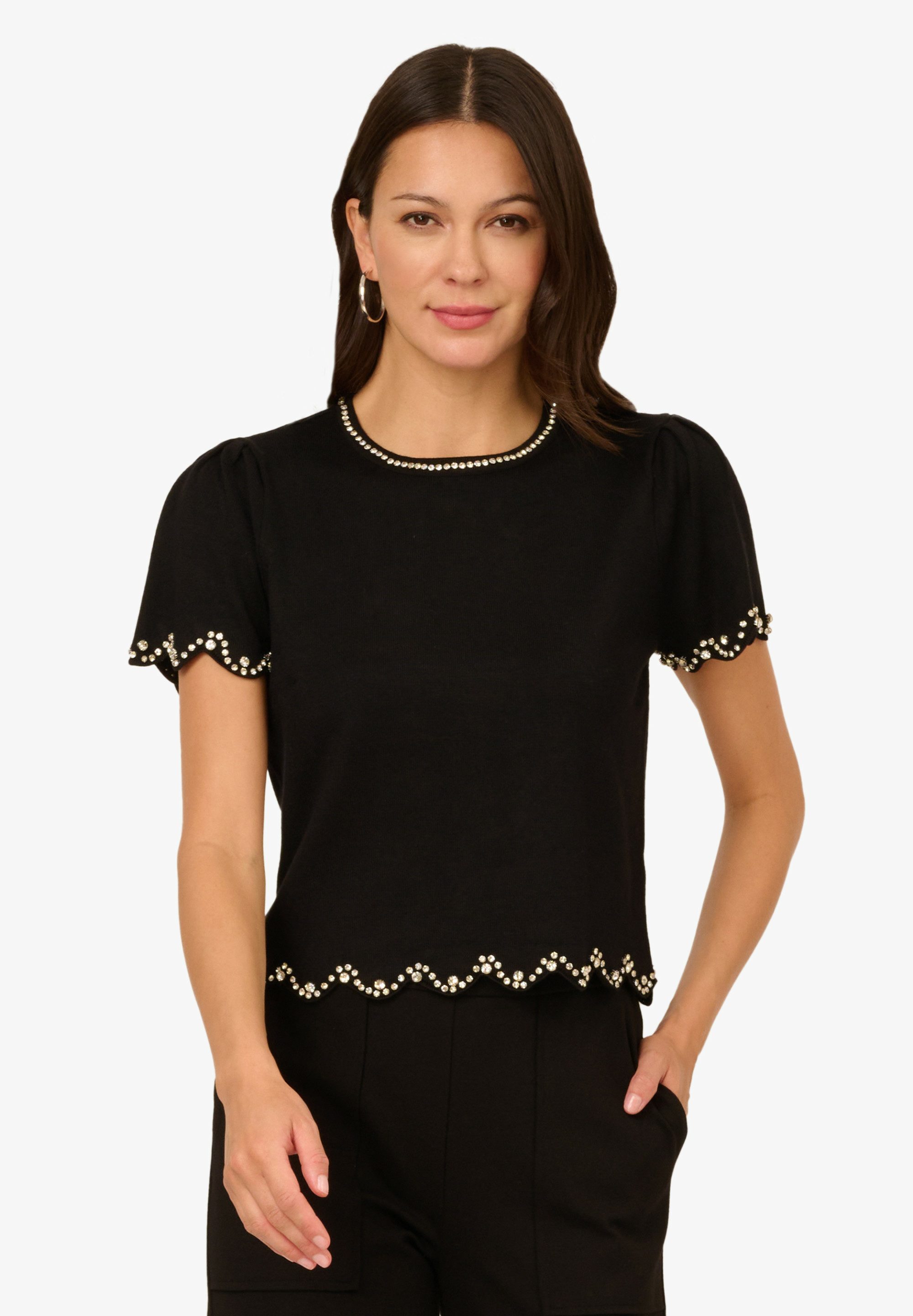 Adrianna Papell Stricktop Short Sleeve Cropped Embellished Detail Pullover Sweater Glamourös, schimmernd, stilvoll