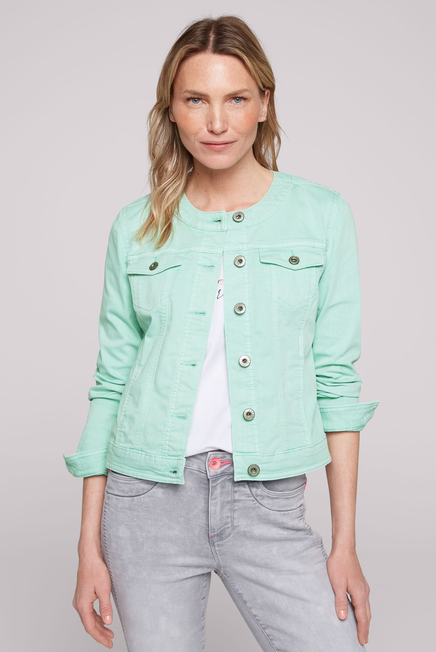 Schne Jeansjacke Damen Ohne Kragen Bild