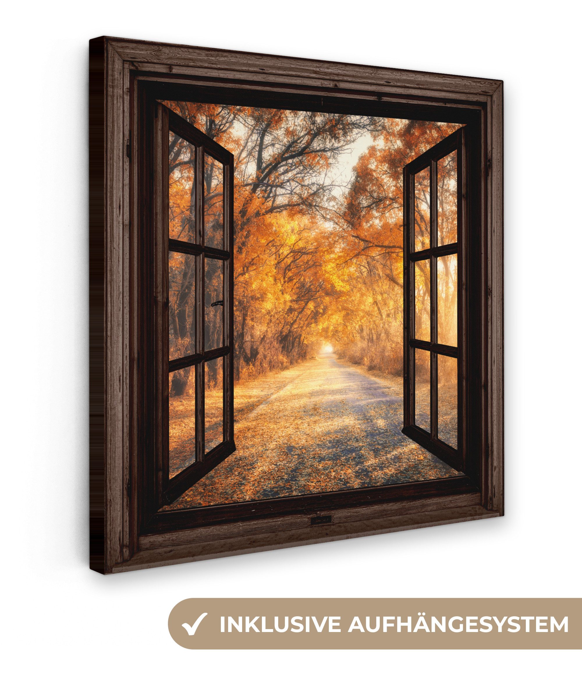 OneMillionCanvasses® Leinwandbild Wald - Herbst - Bäume - Natur - Fensterbl günstig online kaufen