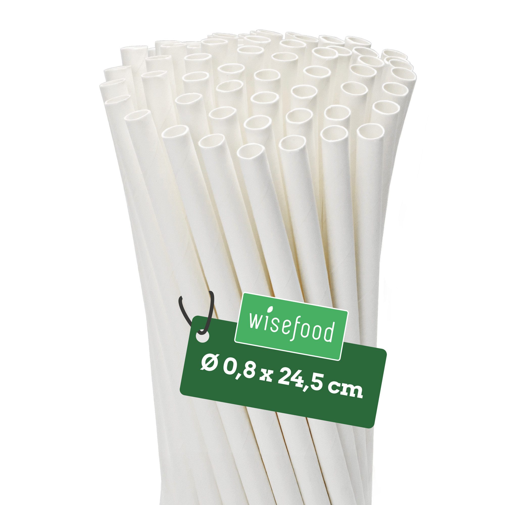 wisefood Trinkhalme Papier-Strohhalme, weiß, Ø 0,8 x 24,5 cm, (200-tlg)