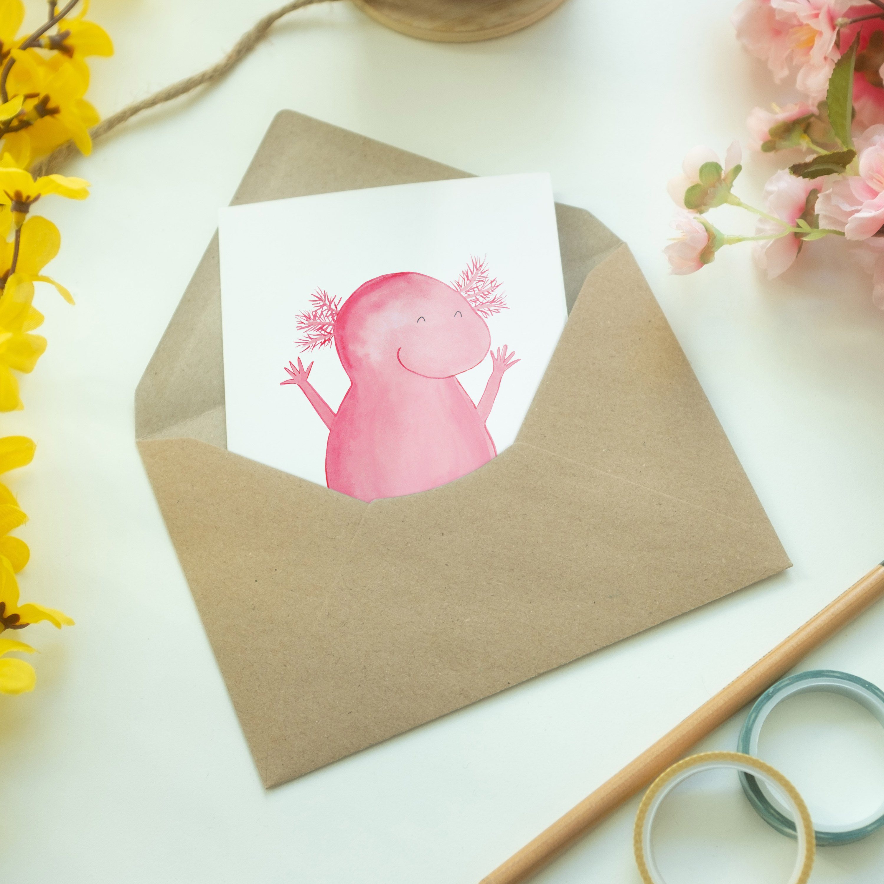 Mr. & Schwanzlurch, fröhli Axolotl Mrs. Hochzeitskarte, - Weiß Geschenk, Panda Grußkarte - Hurra
