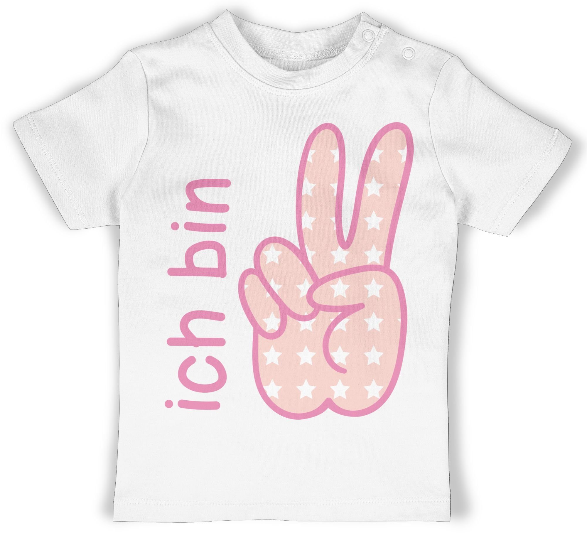 Shirtracer T-Shirt Ich bin zwei Zeichensprache rosa 2. Geburtstag 3 Weiß