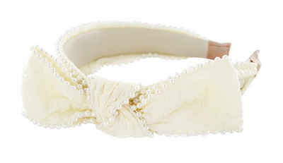 Fivejoy Haarband Haarreif mit Perlen und große Schleife, Stirnband Haarschmuck (Weiß), 1-tlg.