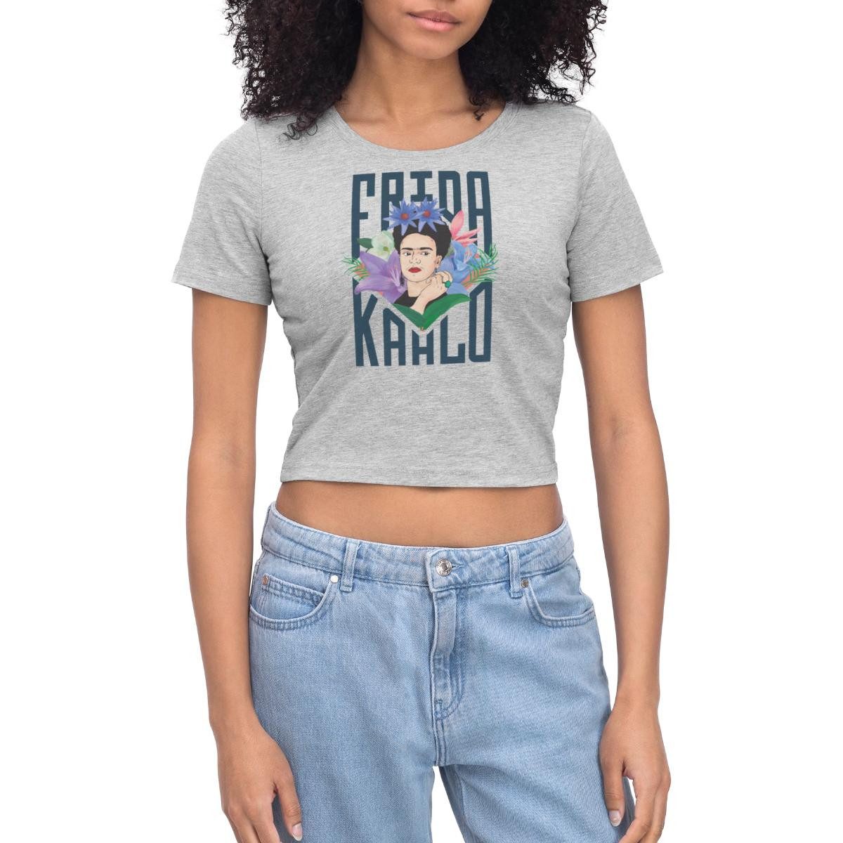 T-Shirt Frida Kahlo Mit Blumenkranz Portrait Crop Top