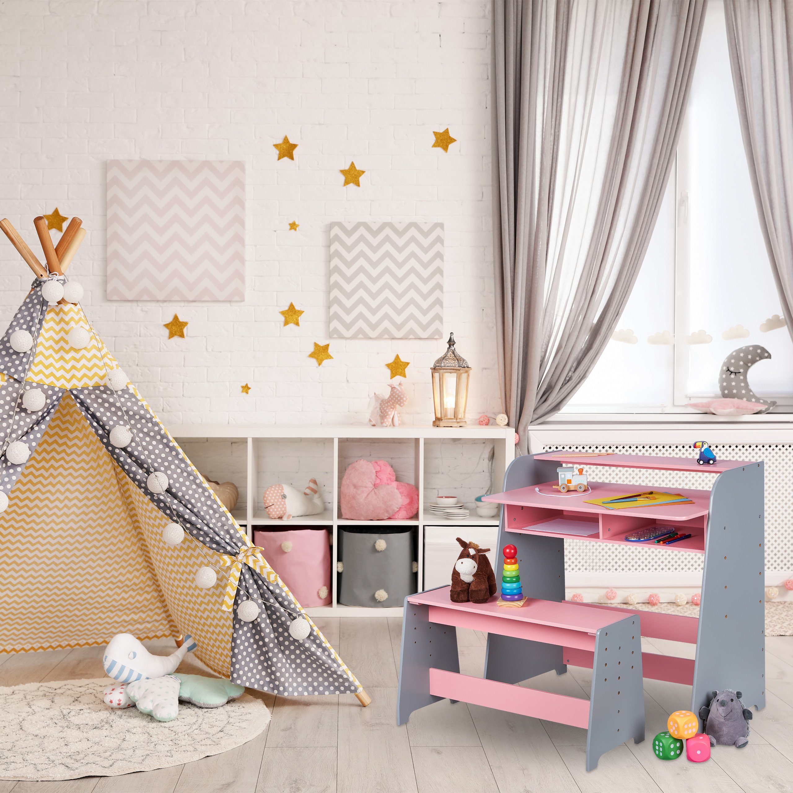 relaxdays Kinderschreibtisch Kindertisch höhenverstellbar günstig online kaufen