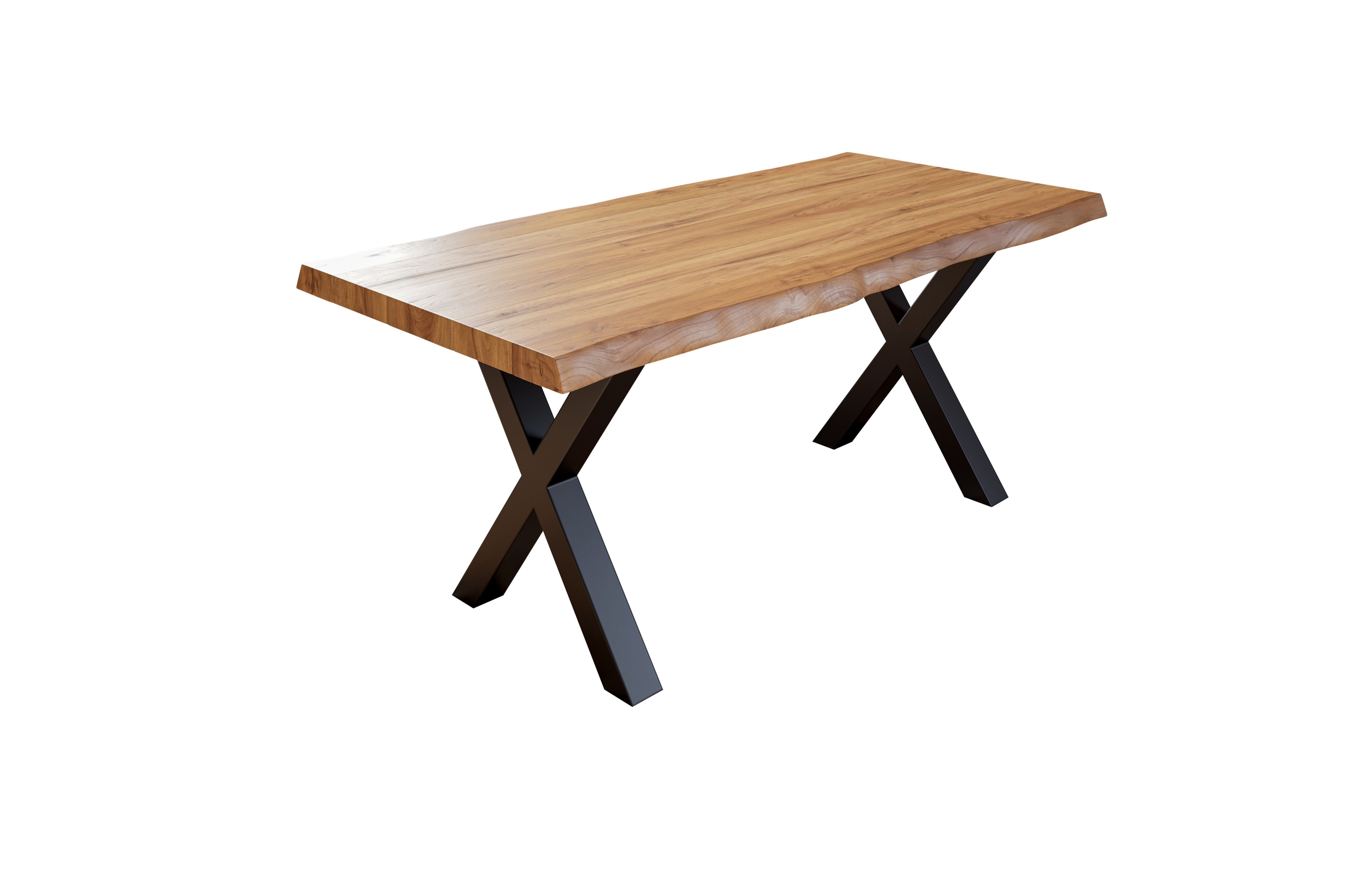 SAM® Baumkantentisch Larne, massives Akazienholz mit Baumkante und X-Gestell aus Metall