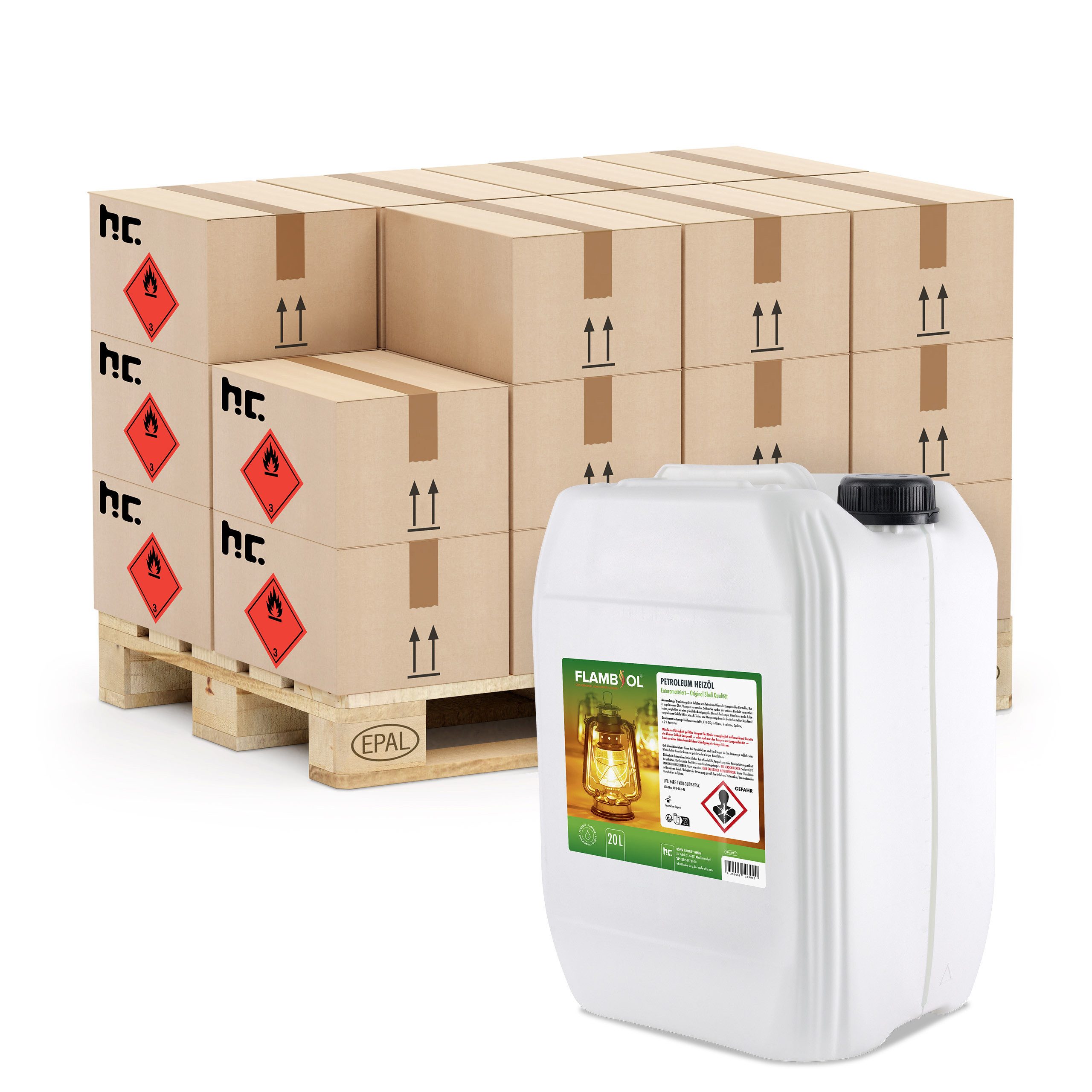 Höfer Chemie GmbH Petroleum 24x 20 L FLAMBIOL® Petroleum Heizöl, 480 l, (24-St), Sauberes Heizöl für Öfen und Lampen