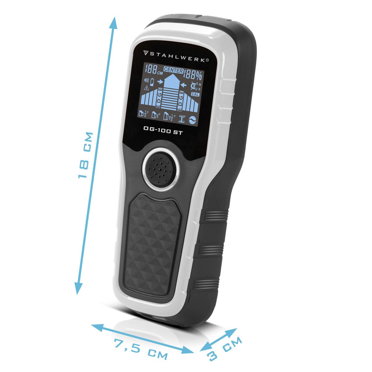 STAHLWERK Elektro-Multifunktionswerkzeug Ortungsgerät Wandscanner Metalldetektor Leitungssucher Bolzendetektor, 9 V, Set, Einzelartikel, übersichtliches LCD-Dis – Bild 4 von 5