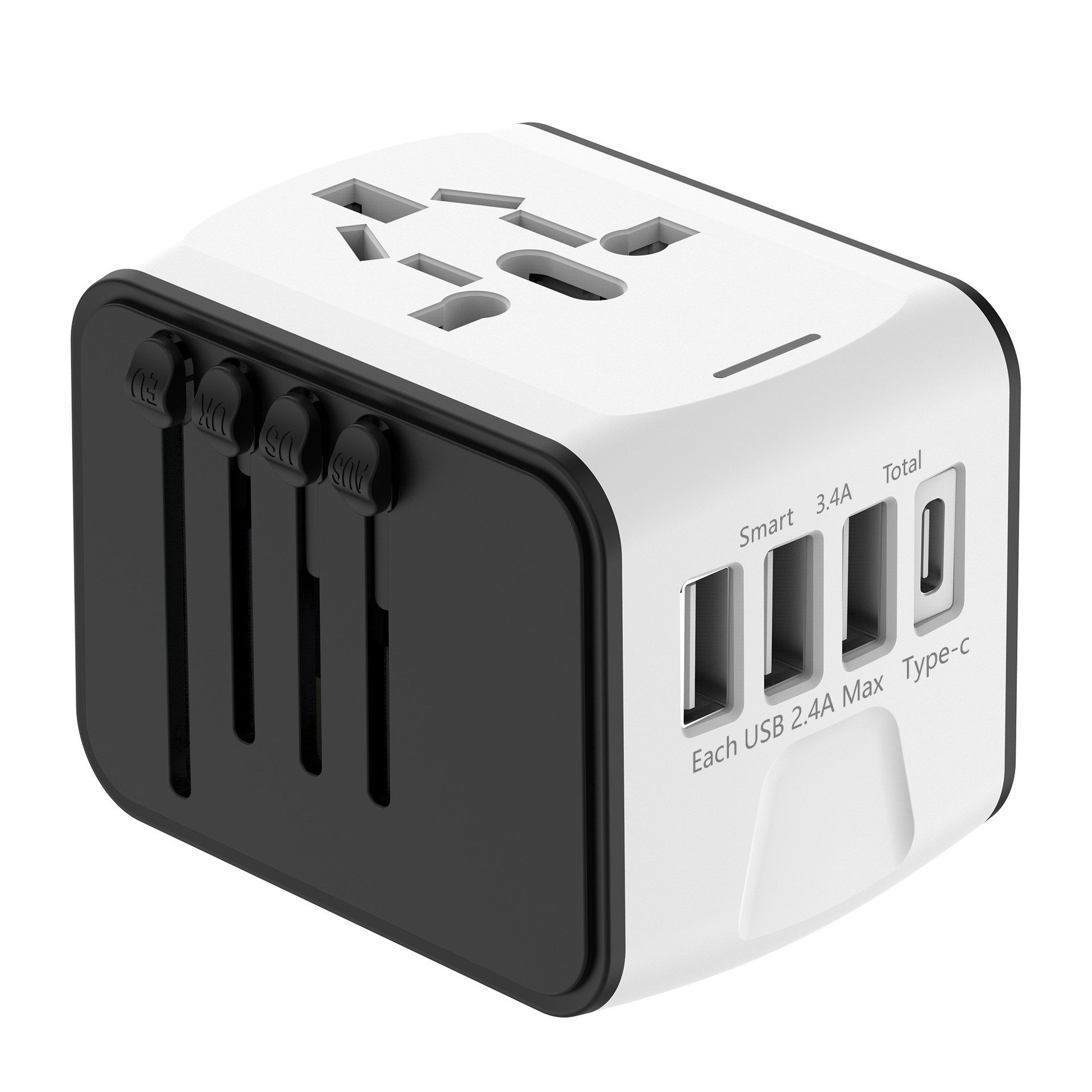 Coonoor Universal Reise-Steckdosen-Adapter mit 4 USB Ports, AC Steckdose Reiseadapter USB-C, Standard-USB zu Reiseadapter weltweit mit US/EU/AU/UK-Steckern deckt über 160 Länder ab, darunter Amerika, Reisestecker mit 6,3-A-Sicherung, Überspannungsschutz