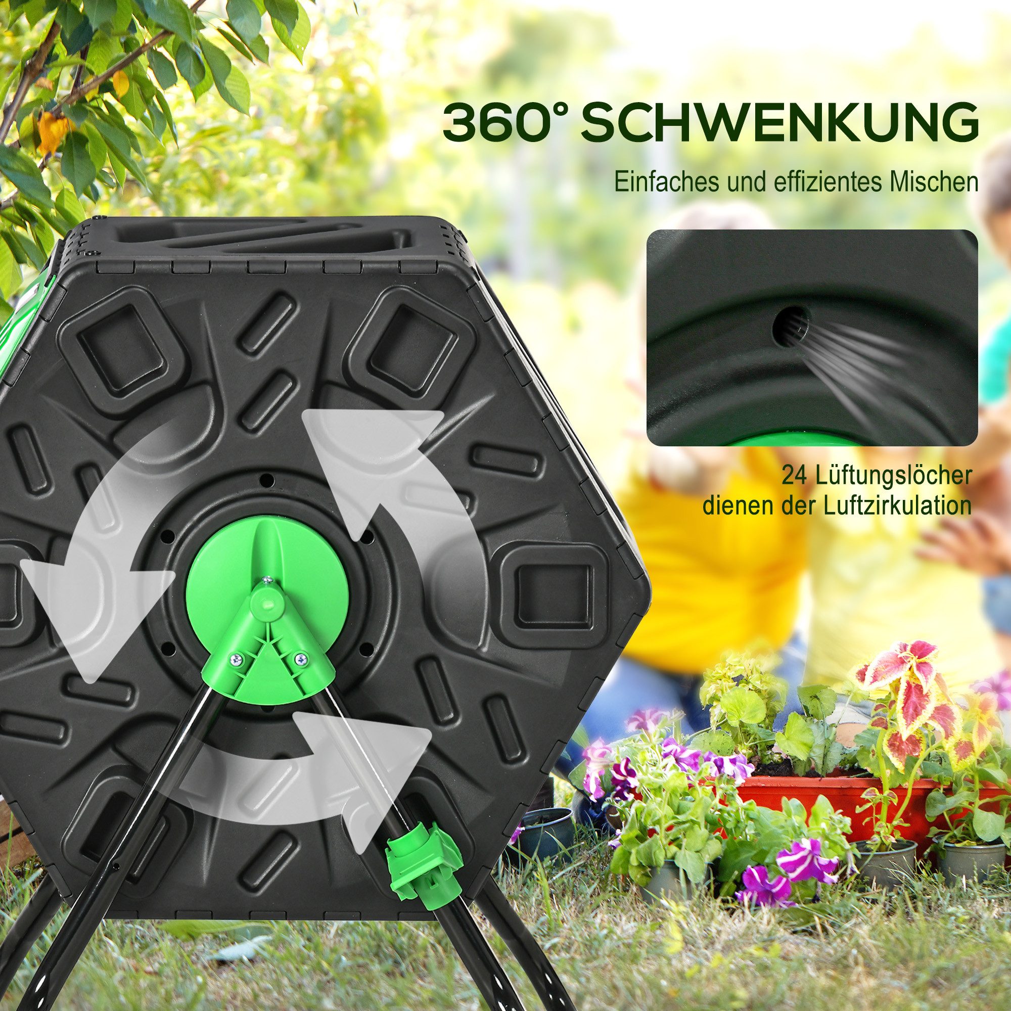 Outsunny Komposter Schnellkomposter drehbar aus Kunststoff, Gartenkomposter, BxTxH: 60x49x77 cm, 65 l, (drehbar Schnellkomposter, 1 St., drehbar Schnellkomposte – Bild 5 von 5