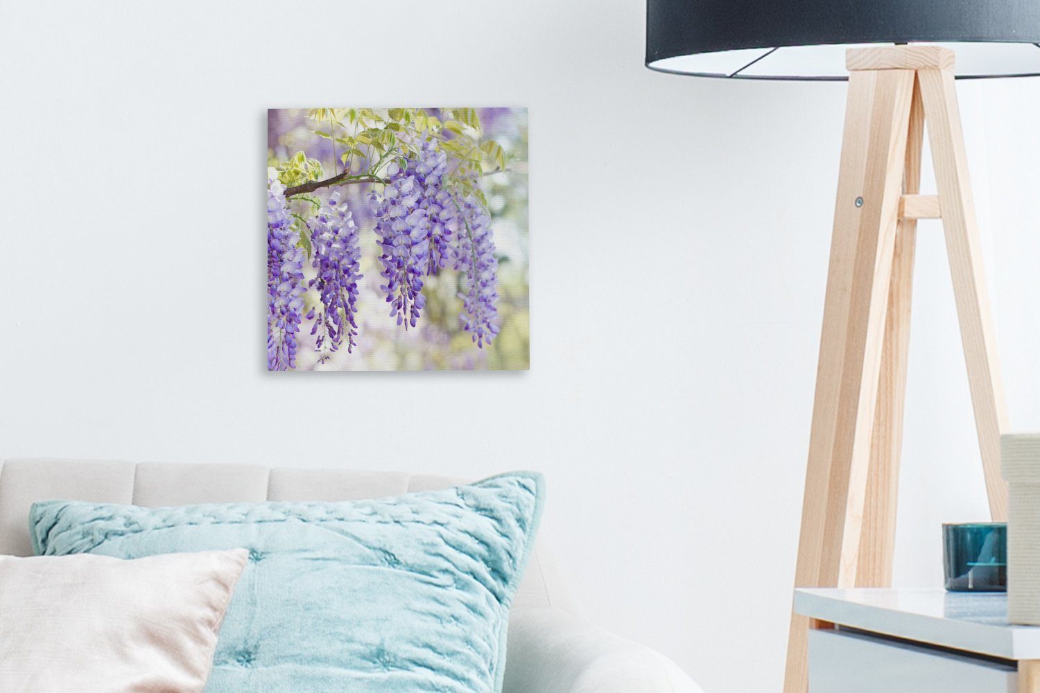 Lila OneMillionCanvasses® Schlafzimmer (1 Leinwandbild Bilder St), Zweig, Wohnzimmer einem Glyzinie auf Leinwand für