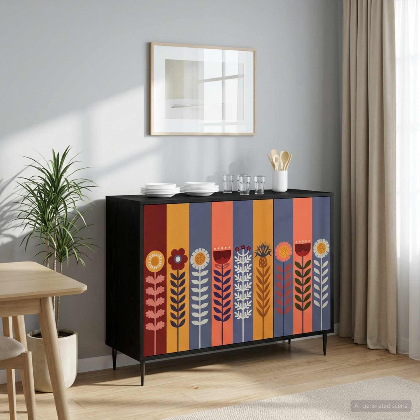 vidaXL Sideboard Sideboard ESSEN Schwarz Eichen-Optik 102 x 33 x 76 cm (1 St)