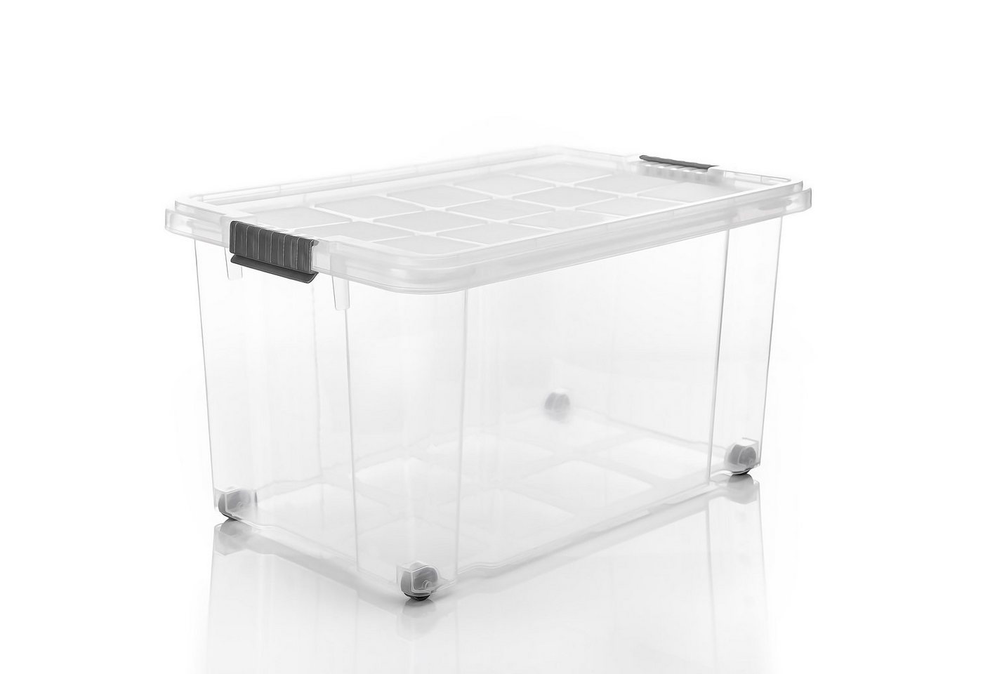 Thumbnail - BigDean Aufbewahrungsbox 4x 60 L Aufbewahrungsbox mit Deckel + Rollen transparent Stapelbox