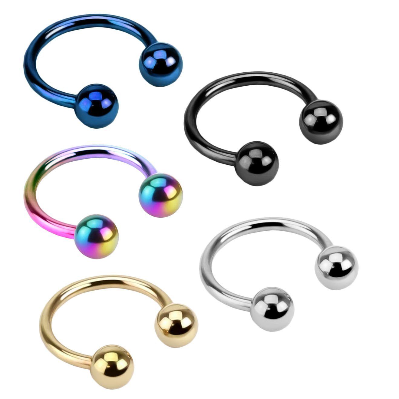 Kugeln Septum, für Augenbrauenpiercing Nasenpiercing-Set (Set, Lippe, Hufeisen 5-tlg), gemischt Edelstahl Lippenpiercing viva-adorno Hufeisen Augenbraue bunt Ring Piercing