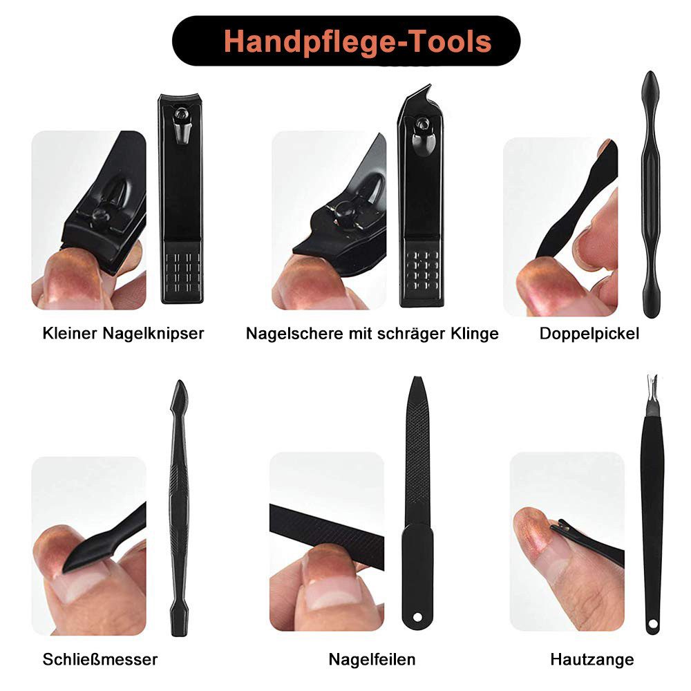 COOL-i ® Maniküre-Pediküre-Set Maniküre Pediküre Set – 16-teiliges Edelstahl Nagelpflegeset mit Etui, für Männer & Frauen, Reise & Zuhause