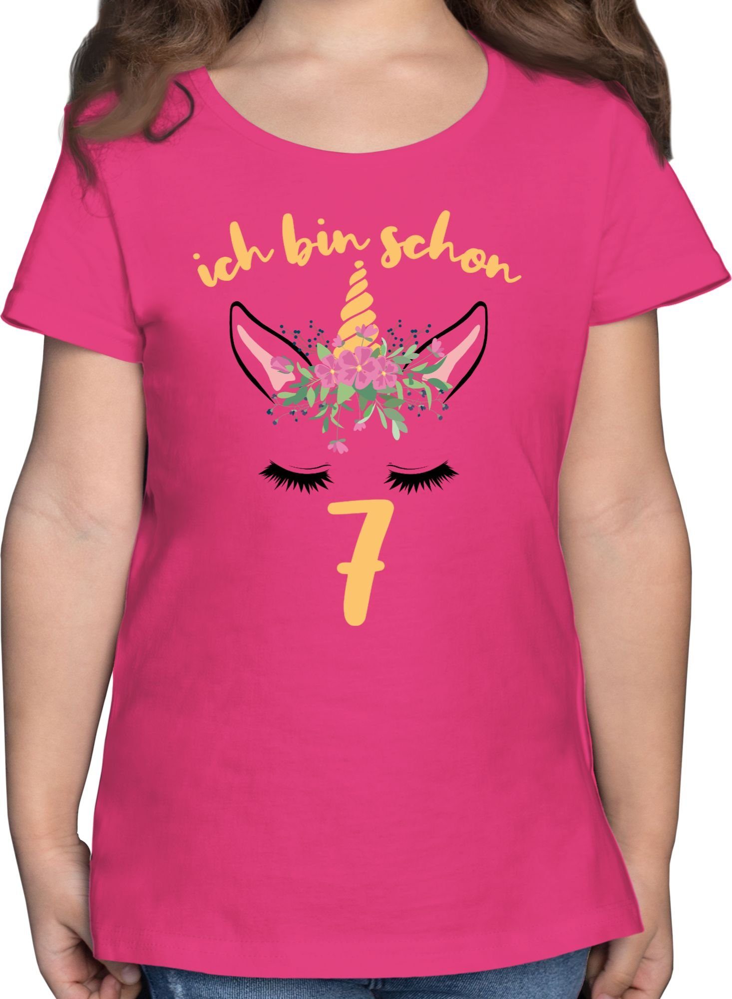 Shirtracer T-Shirt Einhorn - Ich bin schon sieben 7. Geburtstag 1 Fuchsia
