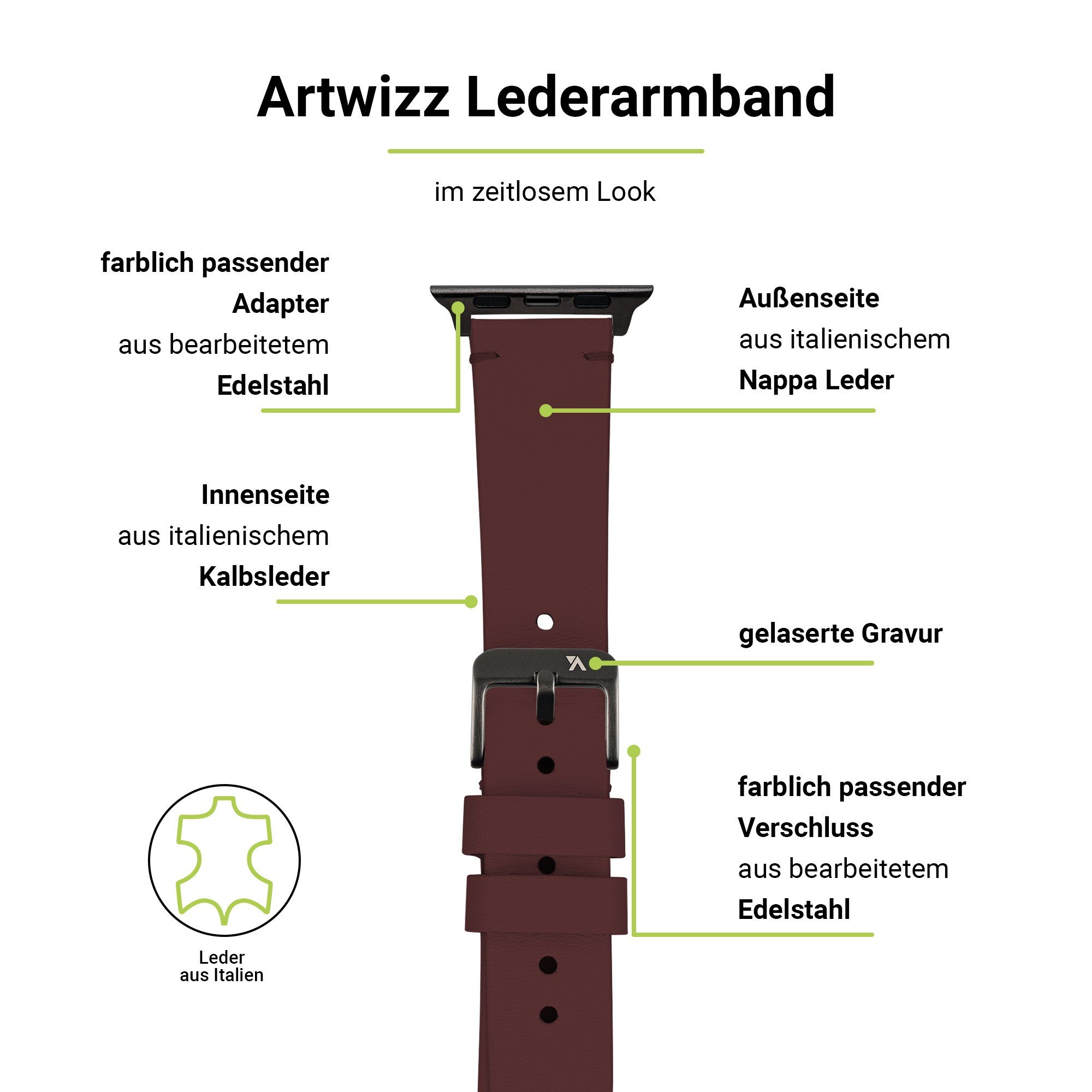 Artwizz Smartwatch-Armband WatchBand (40mm), & Adapter, 3-1 SE Series Leather, mit (38mm) 6-4 Watch Armband 9-7 Braun, Leder Apple (41mm)