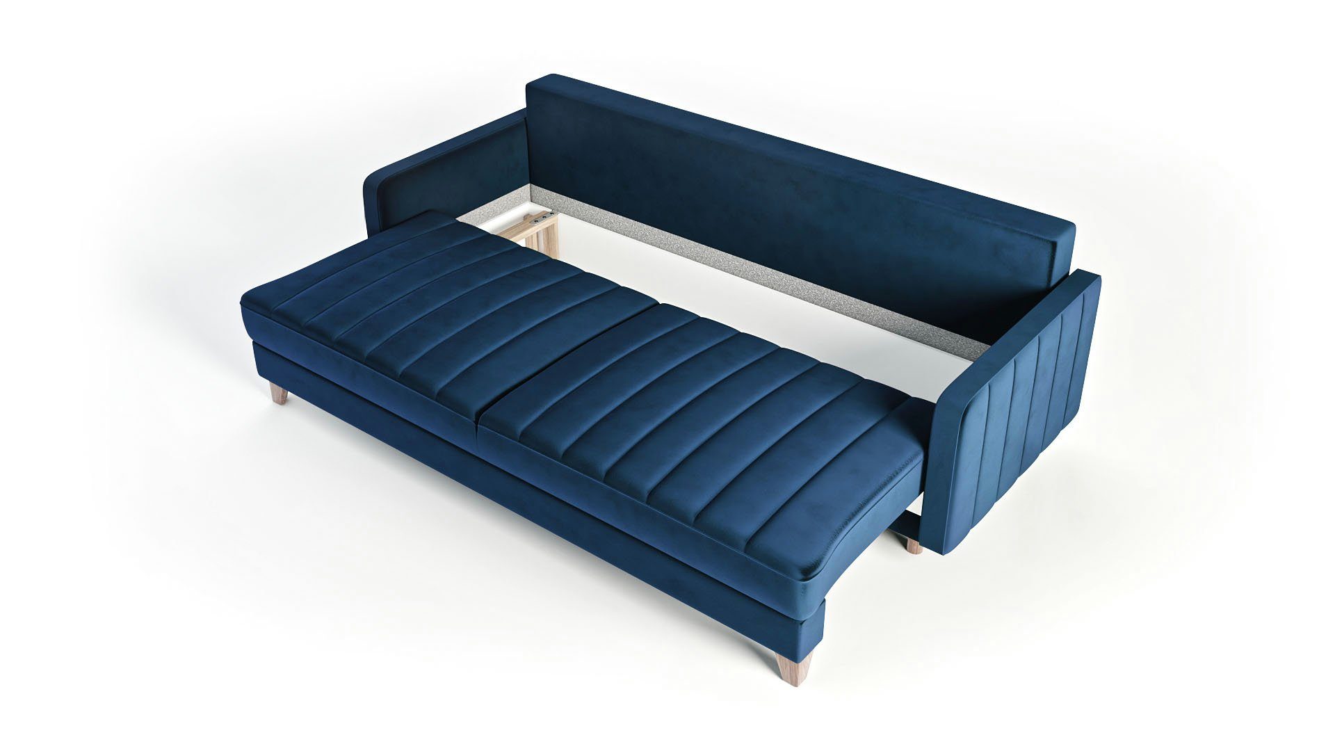 Dreisitzer-Sofa Ausklappbares Bettzeugbehälter Siblo - Sofa - Bali mit Schlaffunktion 3-Sitzer Blau 3-Sitzer