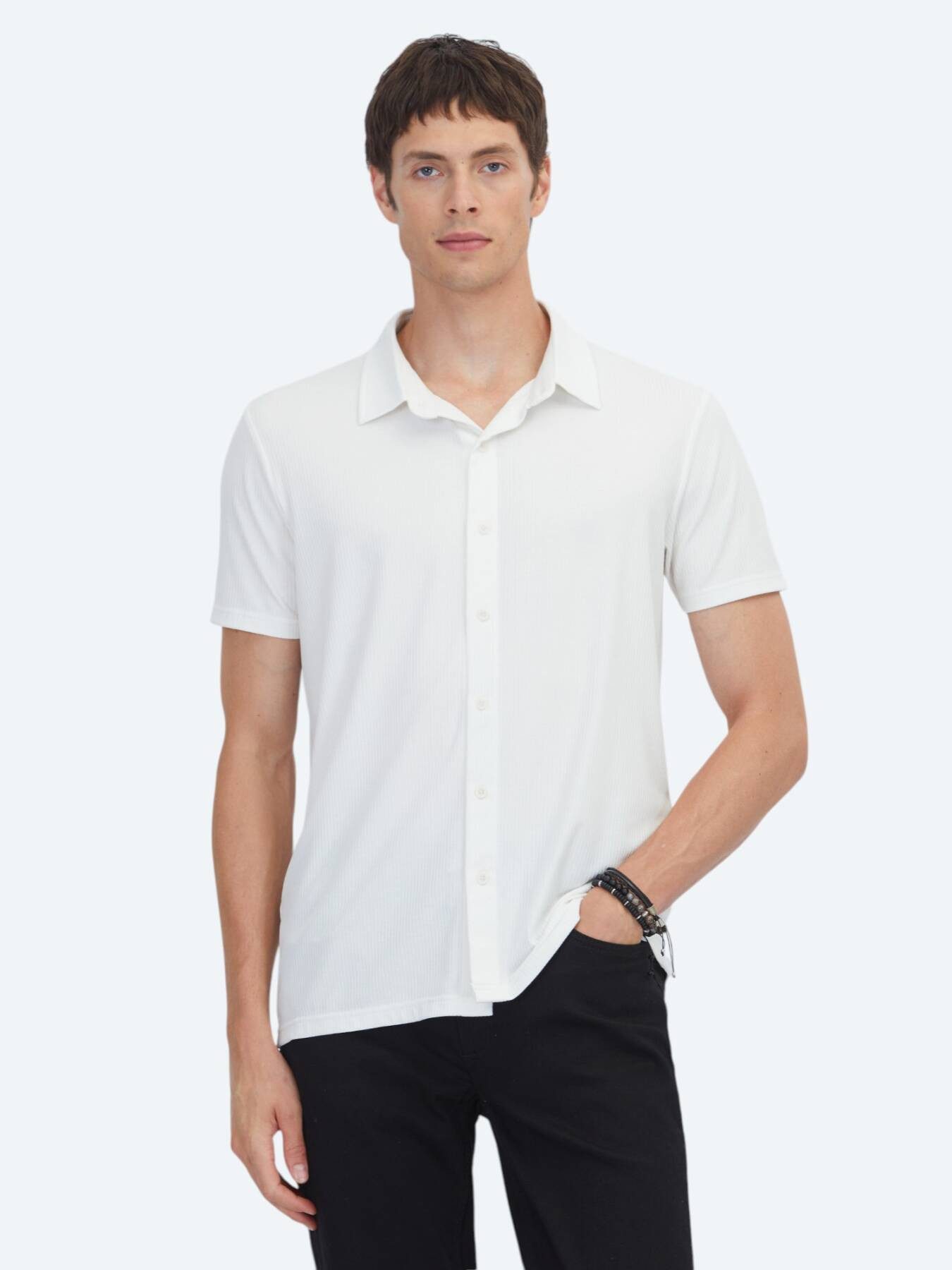 KİP Hemdbluse Weiß Gestreiftes Regular Fit Strickshirt
