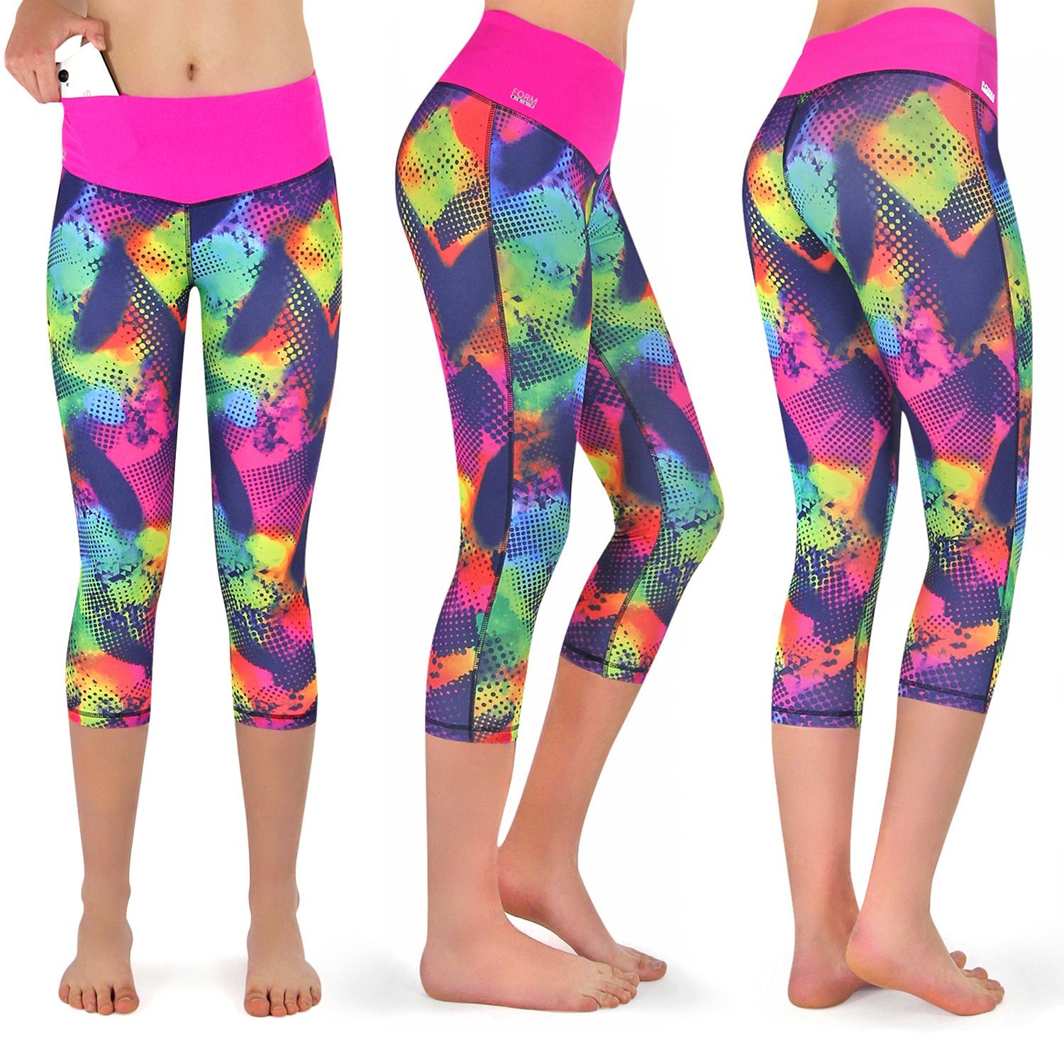 Laufhose Damen 3/4 Capri Leggings mit Handytasche, hoher Bund & Quick Dry